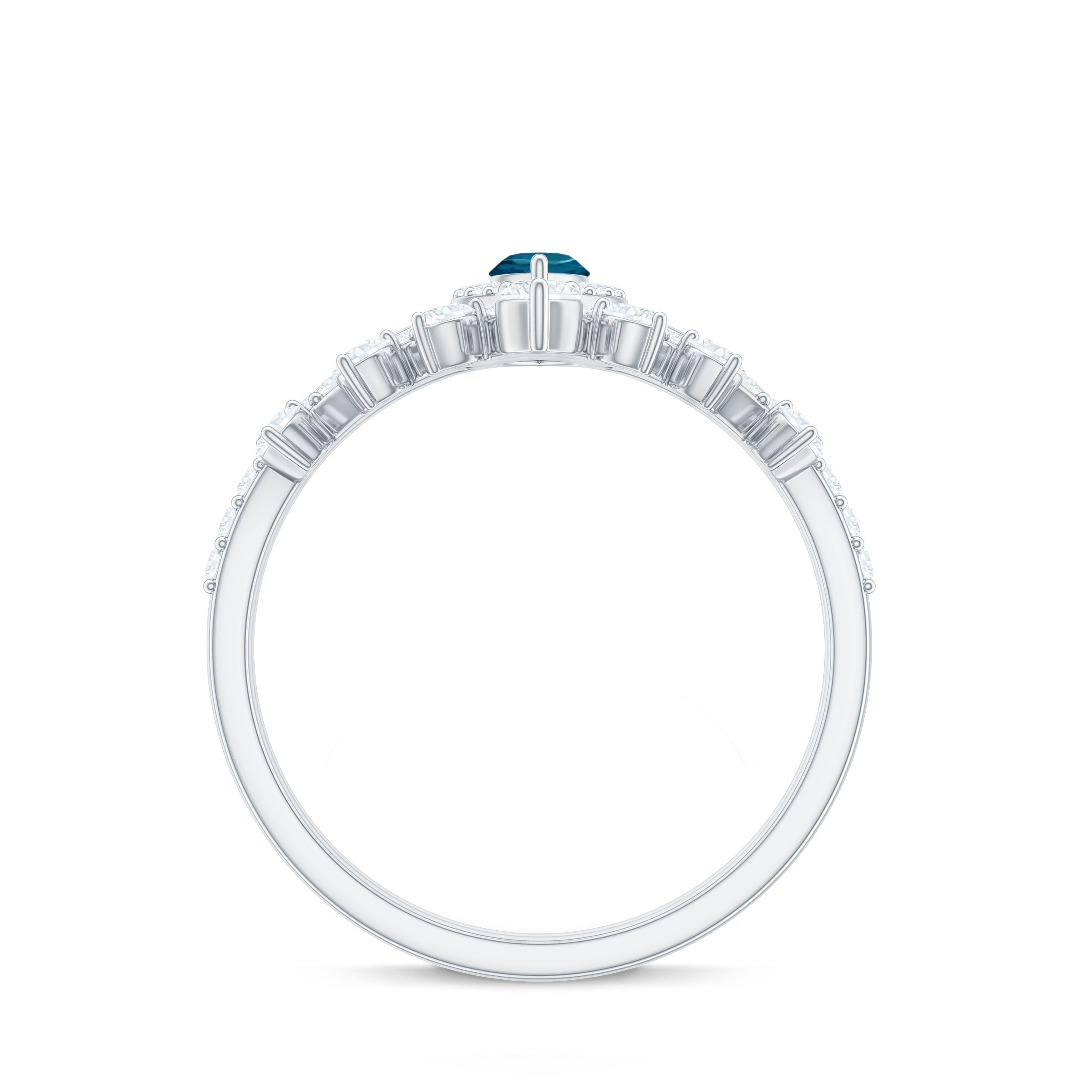 Marquise Cut London Blue Topaz Halo Wedding Ring Set with Diamond Band AAA - Rosec Jewels