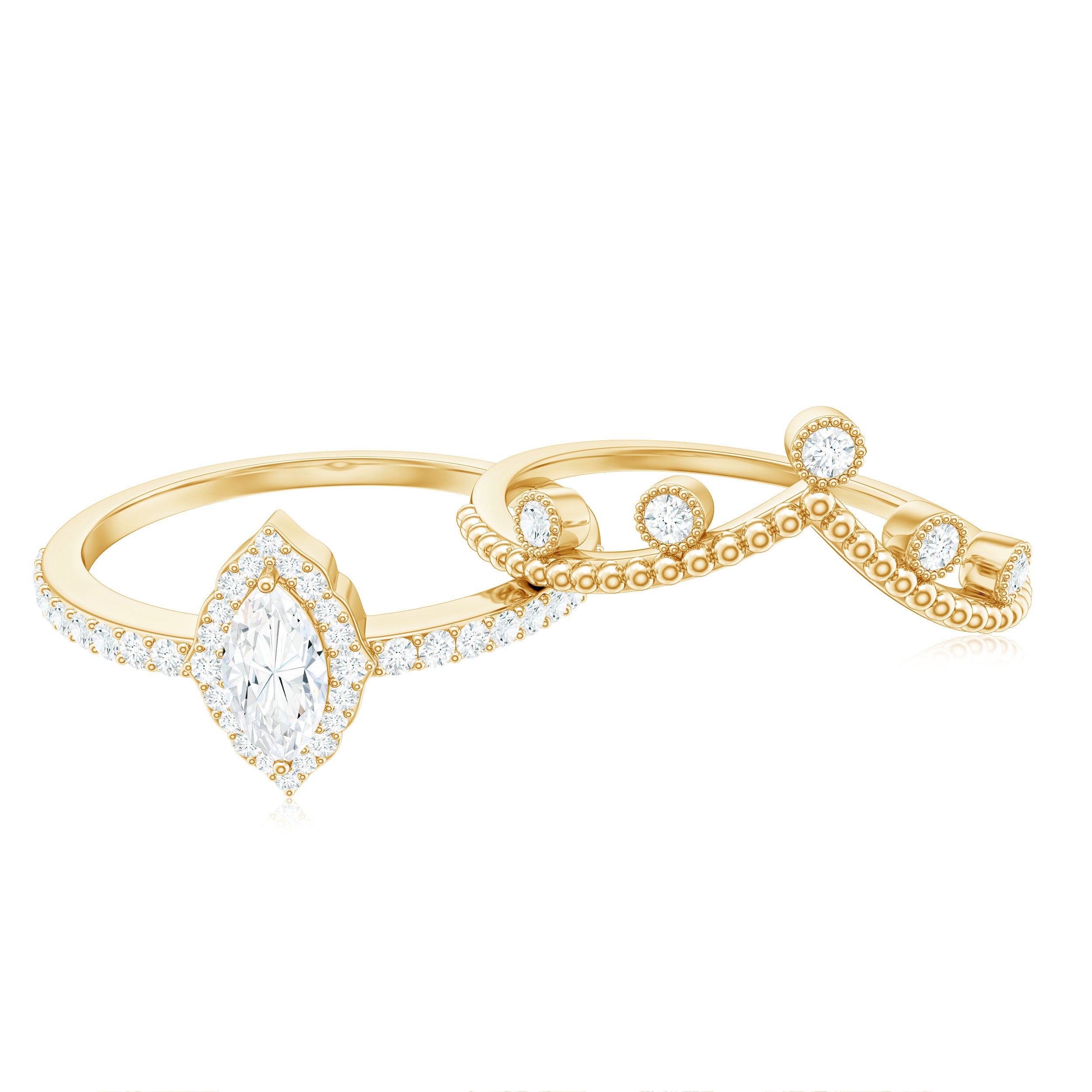 Rosec Jewels-Marquise Cut Moissanite Vintage Wedding Ring Set