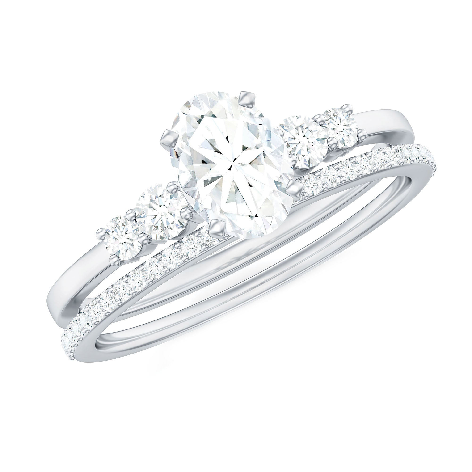 Certified Moissanite Oval Engagement Ring with Wedding Band