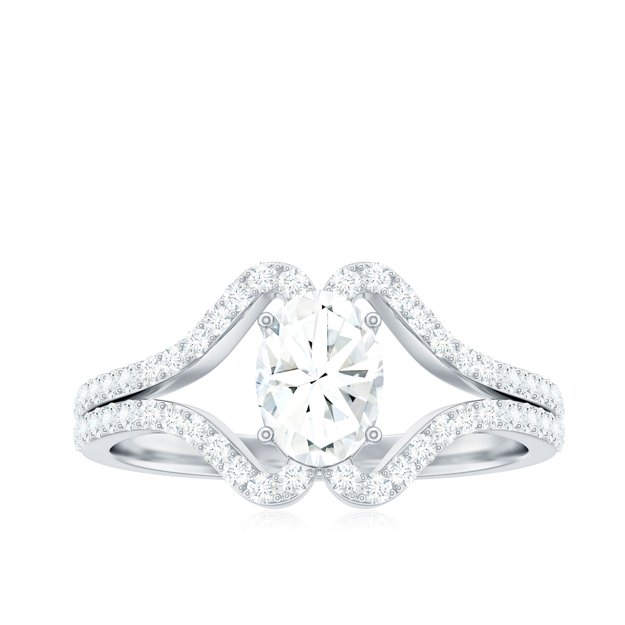 2.25 CT Oval Cut Zircon Engagement Ring with Split Shank AAAA - Rosec Jewels