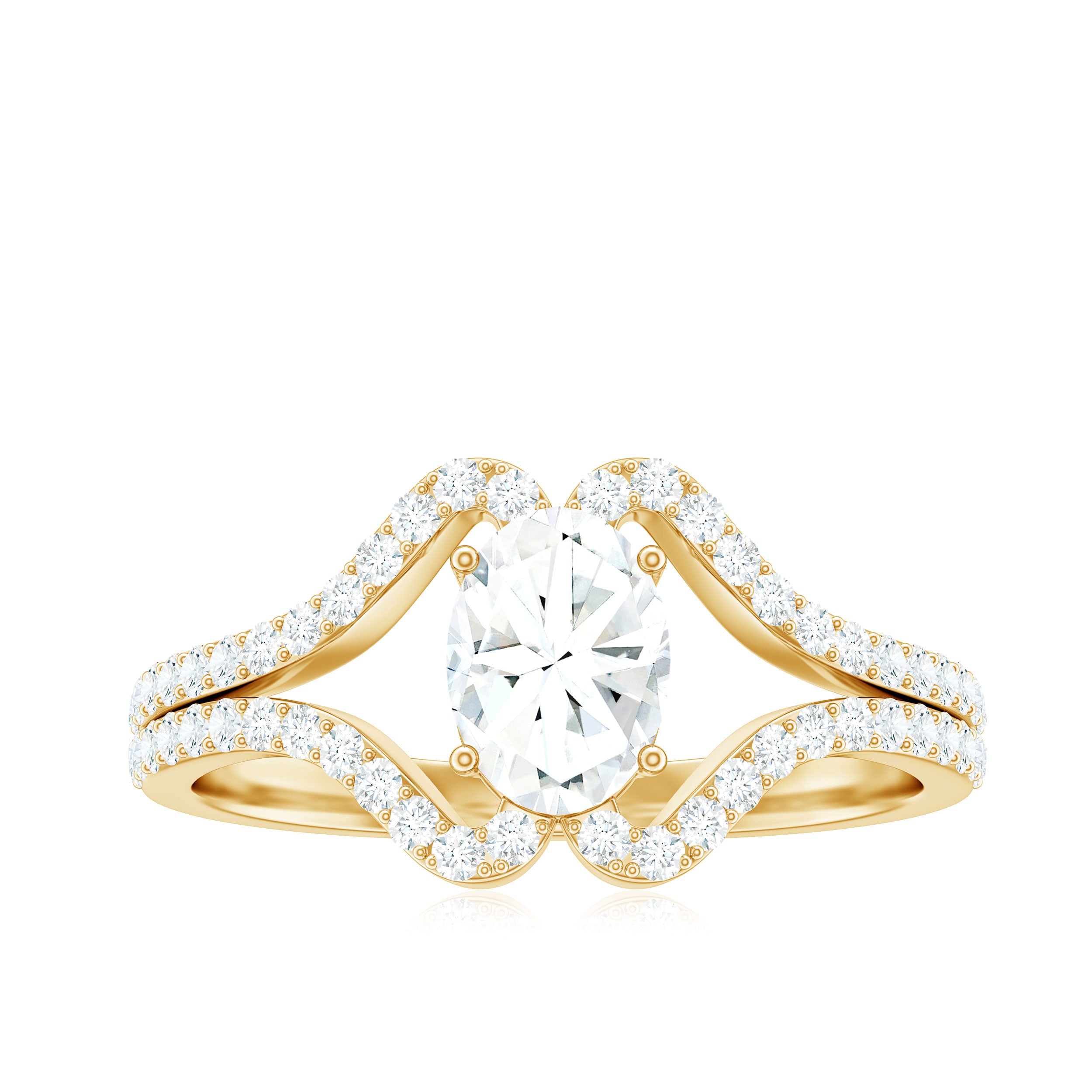 2.25 CT Oval Cut Zircon Engagement Ring with Split Shank AAAA - Rosec Jewels