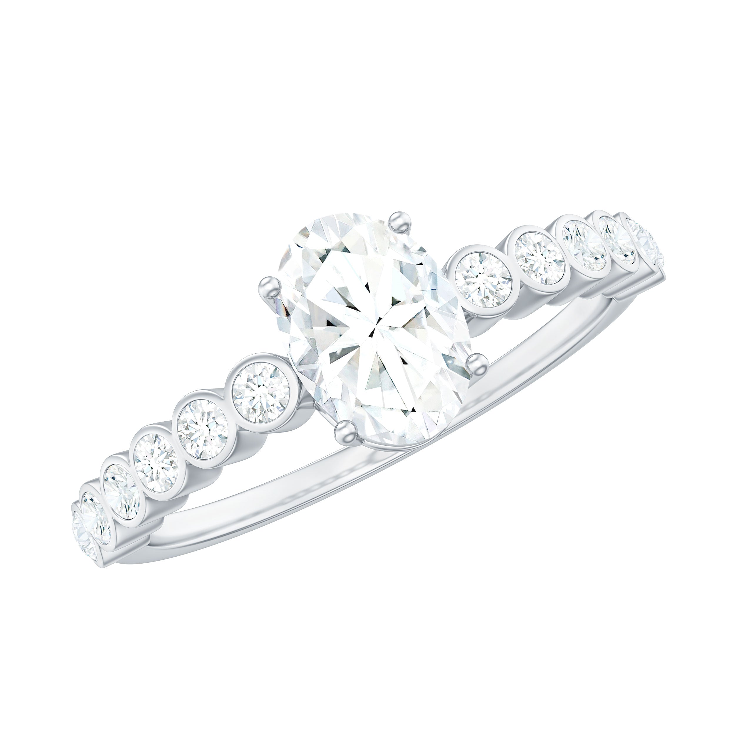 Oval Cut Moissanite Engagement Ring with Side Stones D-VS1 - Rosec Jewels