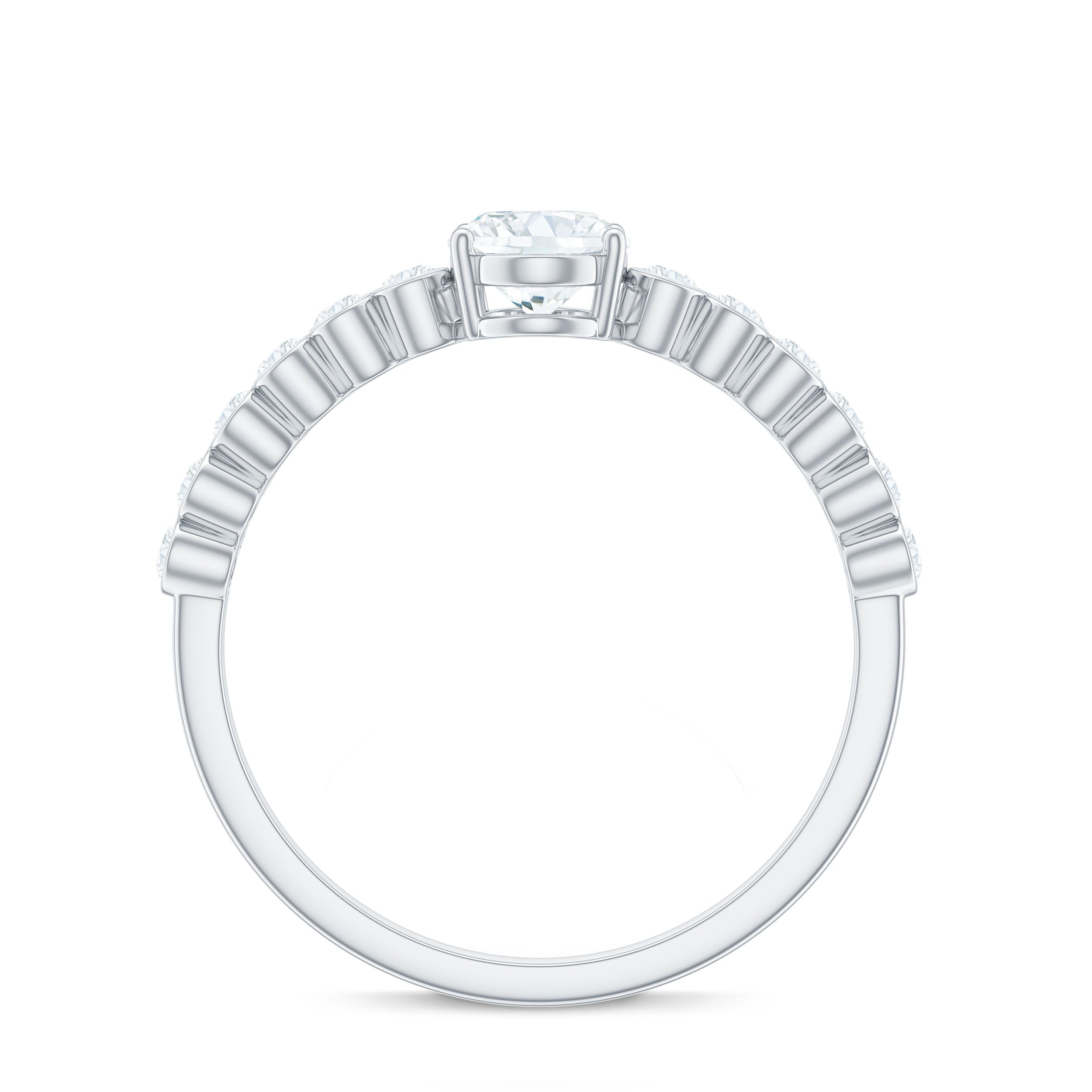 Oval Cut Moissanite Engagement Ring with Side Stones D-VS1 - Rosec Jewels