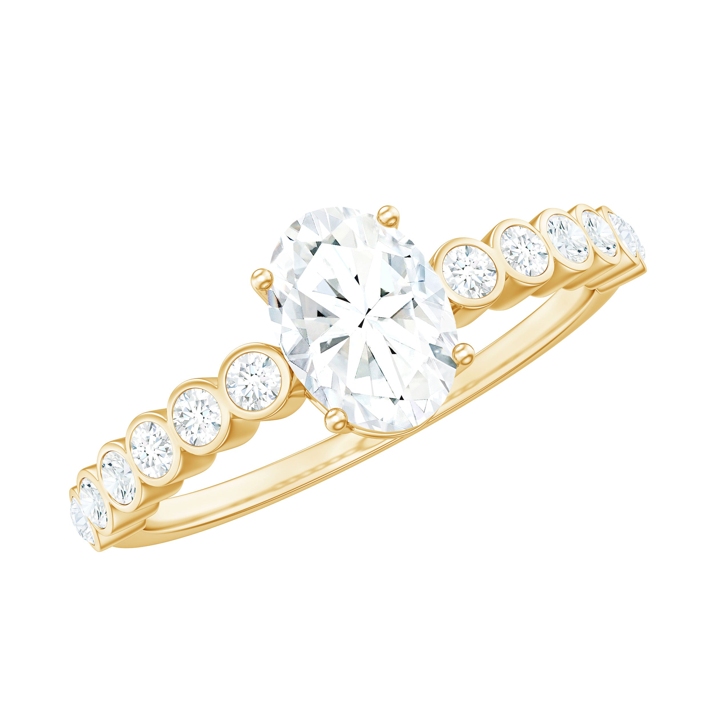 Oval Cut Moissanite Engagement Ring with Side Stones D-VS1 - Rosec Jewels