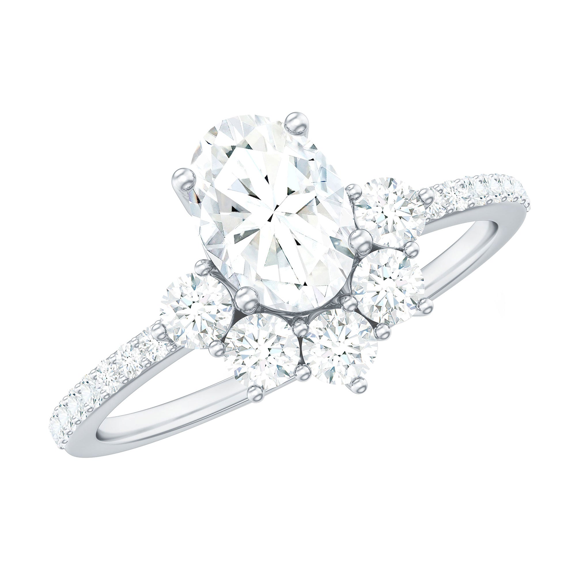2 CT Oval Cubic Zirconia Engagement Ring with Half Halo AAAA - Rosec Jewels