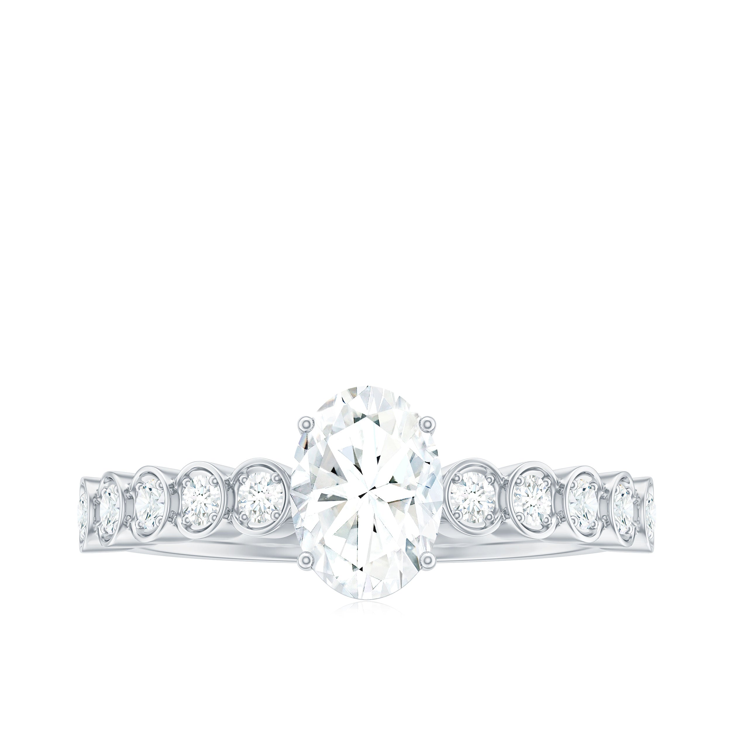 Certified Moissanite Oval Cut Engagement Ring with Side Stones D-VS1 - Rosec Jewels