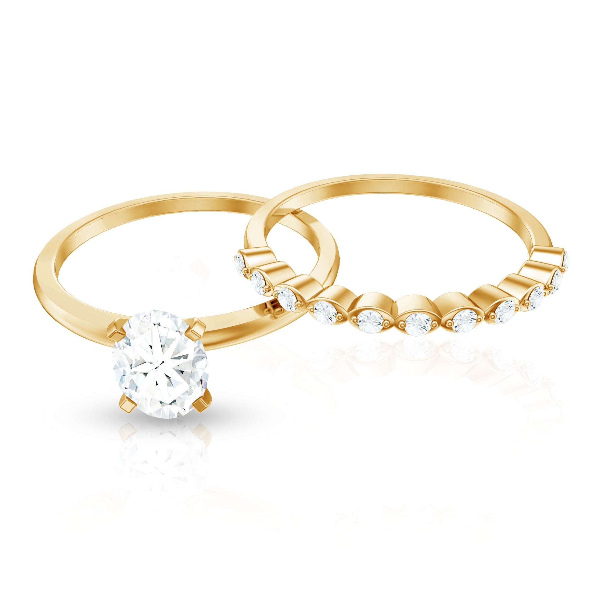 Oval Cut Moissanite Solitaire Bridal Ring Set for Women D-VS1 - Rosec Jewels