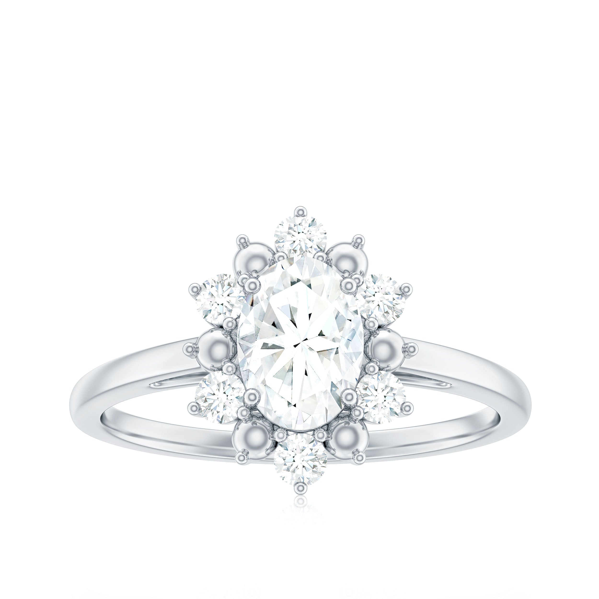 Certified Oval Moissanite Flower Halo Engagement Ring D-VS1 - Rosec Jewels