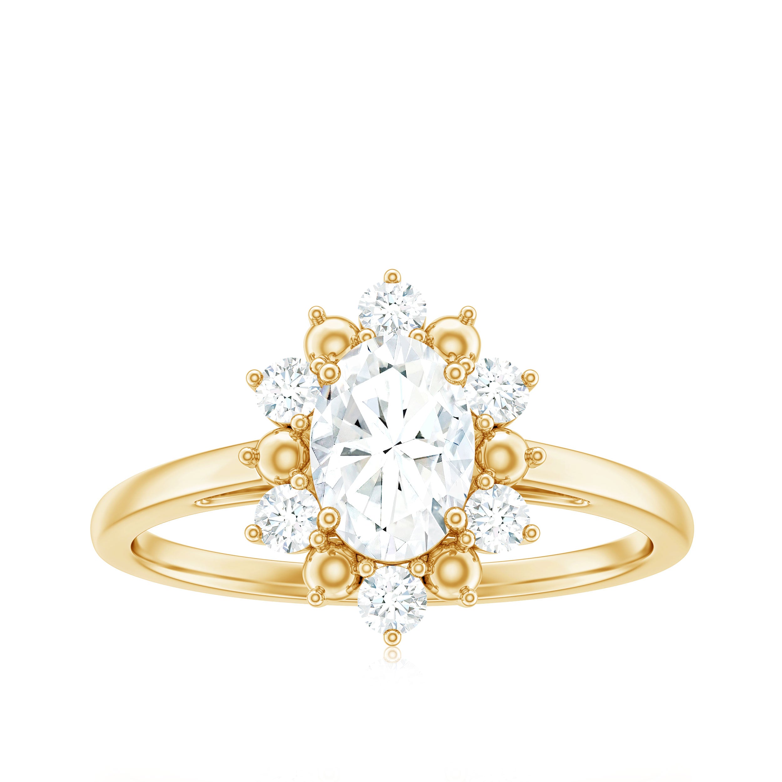 Certified Oval Moissanite Flower Halo Engagement Ring D-VS1 - Rosec Jewels
