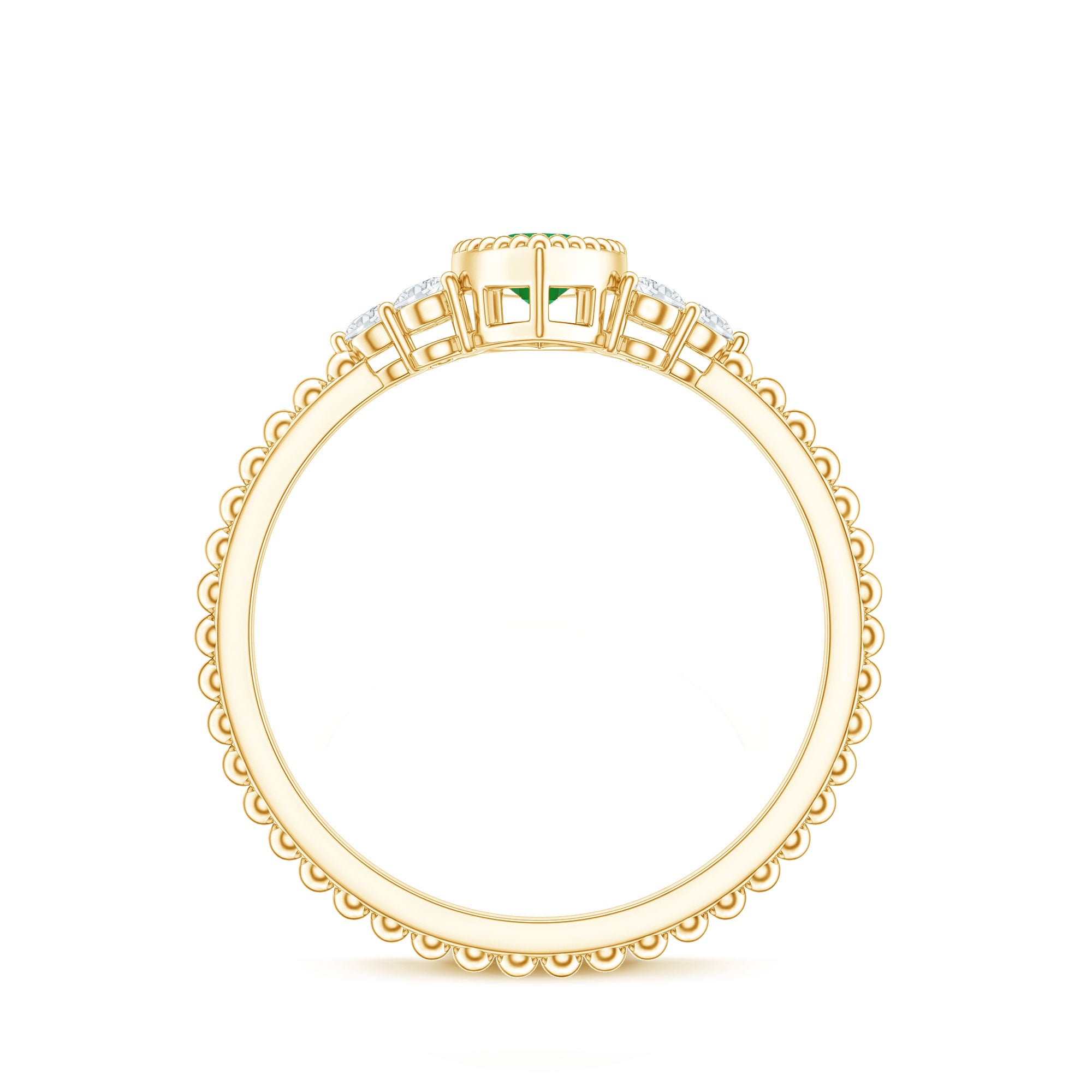 Vintage Inspired Emerald Promise Engagement Ring with Trio Diamond AAA - Rosec Jewels