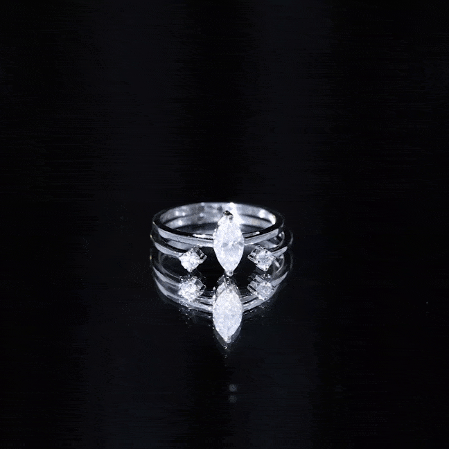 Marquise Cut Moissanite Engagement Ring with Stackable Band D-VS1 - Rosec Jewels