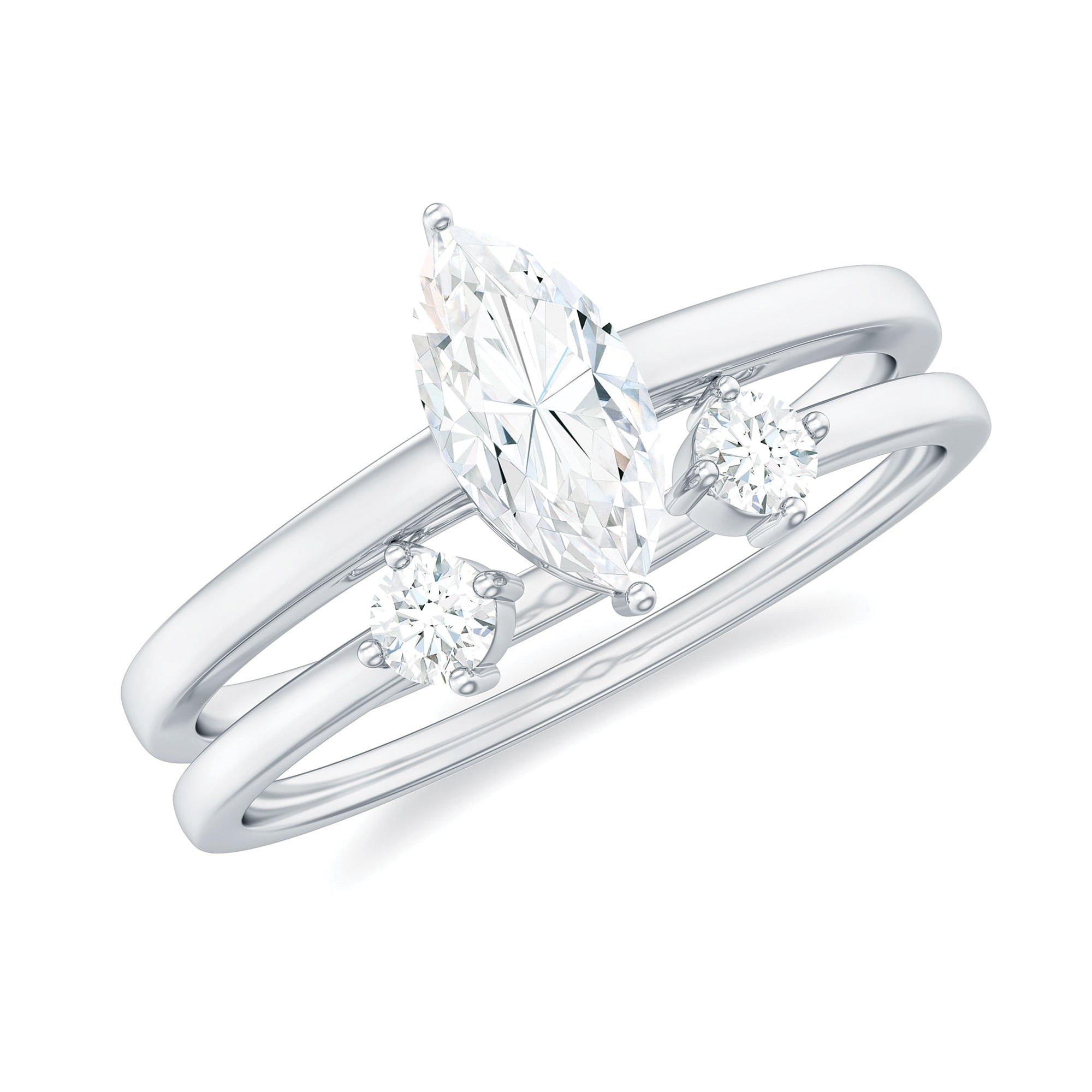Marquise Cut Moissanite Engagement Ring with Stackable Band D-VS1 - Rosec Jewels