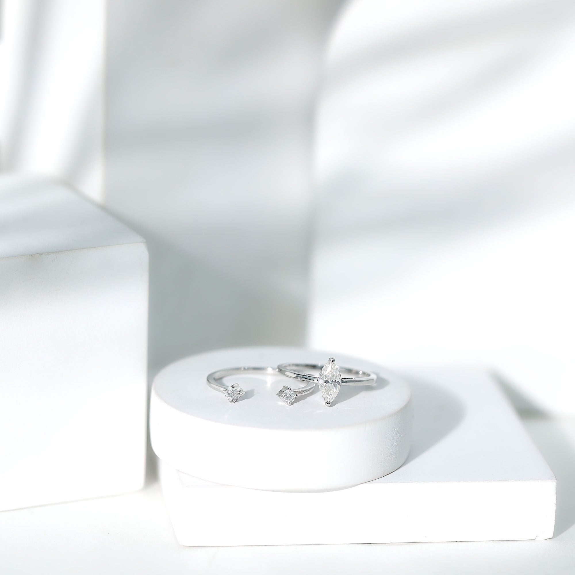Marquise Cut Moissanite Engagement Ring with Stackable Band D-VS1 - Rosec Jewels