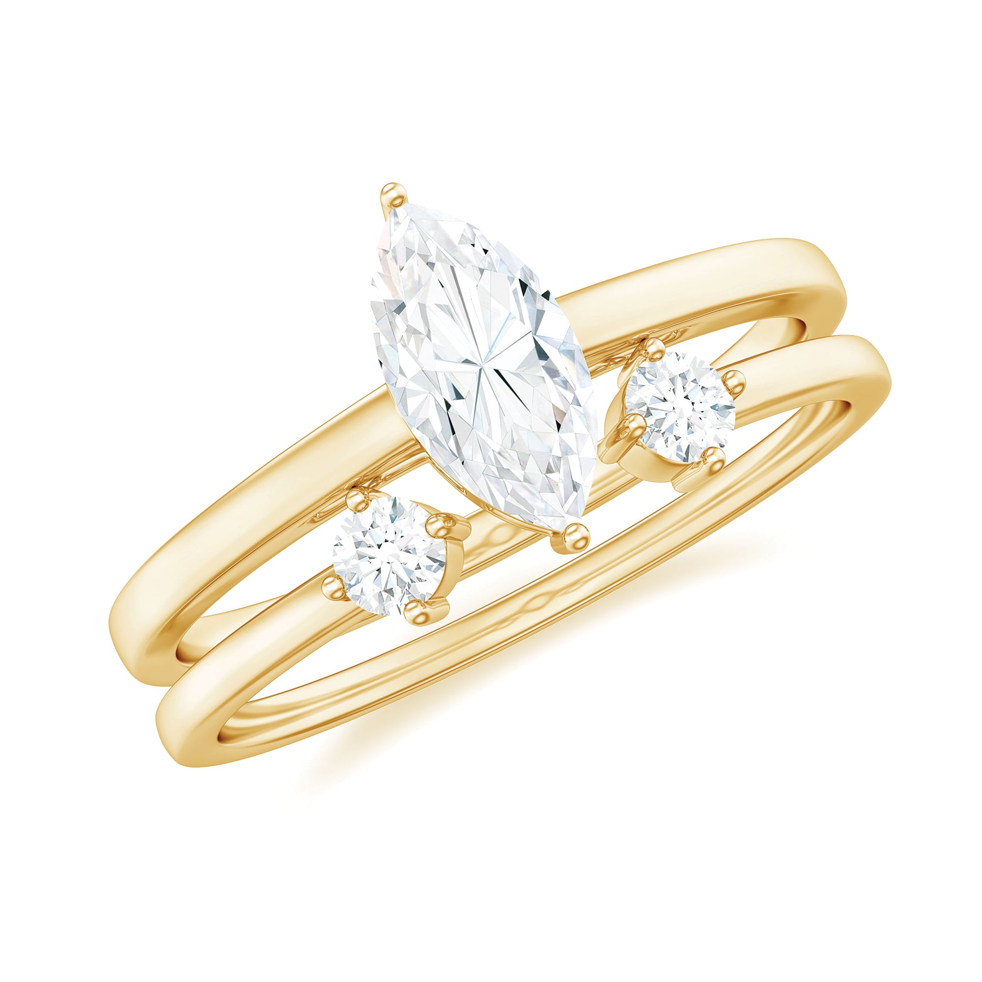 Marquise Cut Moissanite Engagement Ring with Stackable Band D-VS1 - Rosec Jewels