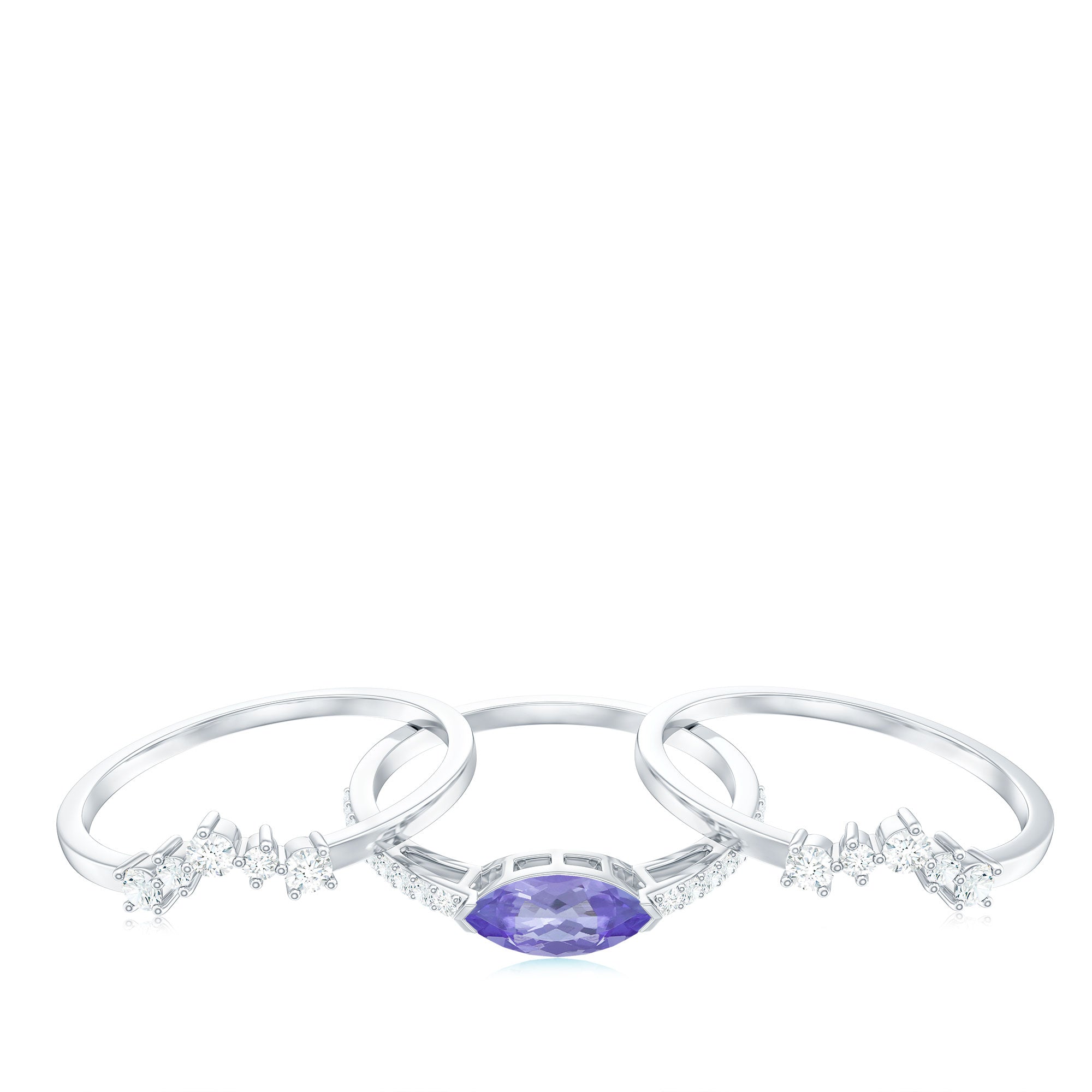 Certified Real Marquise Tanzanite 3 Piece Wedding Ring Set with Diamond AAA - Rosec Jewels