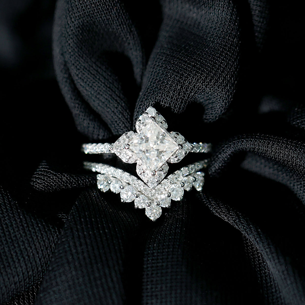 Certified Moissanite Statement Wedding Ring Set D-VS1 - Rosec Jewels