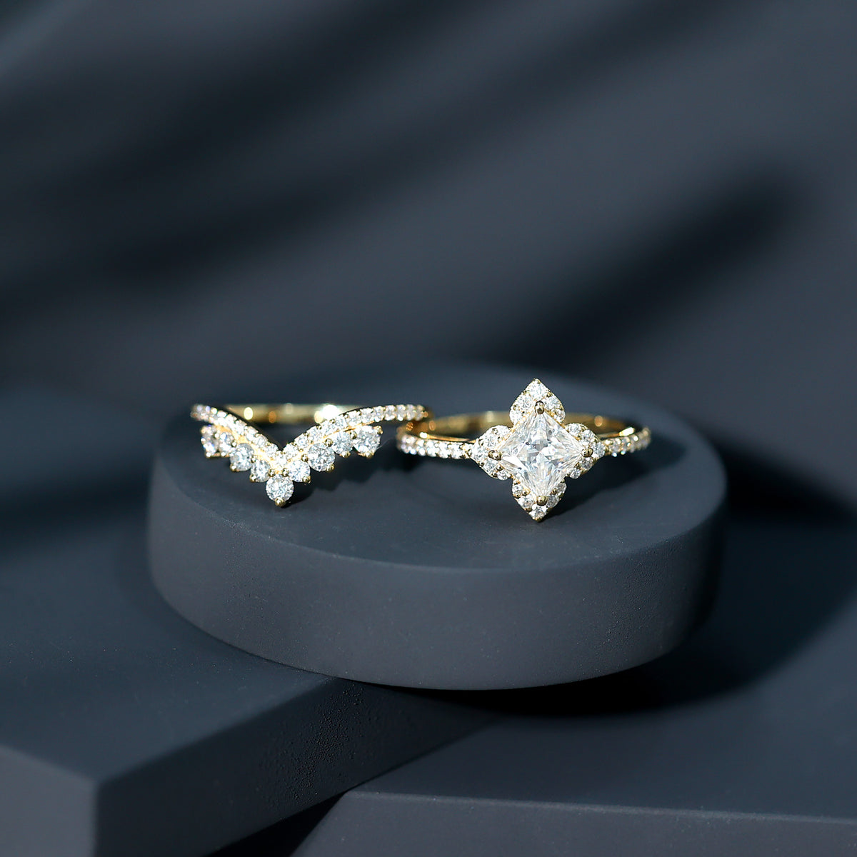 Certified Moissanite Statement Wedding Ring Set D-VS1 - Rosec Jewels