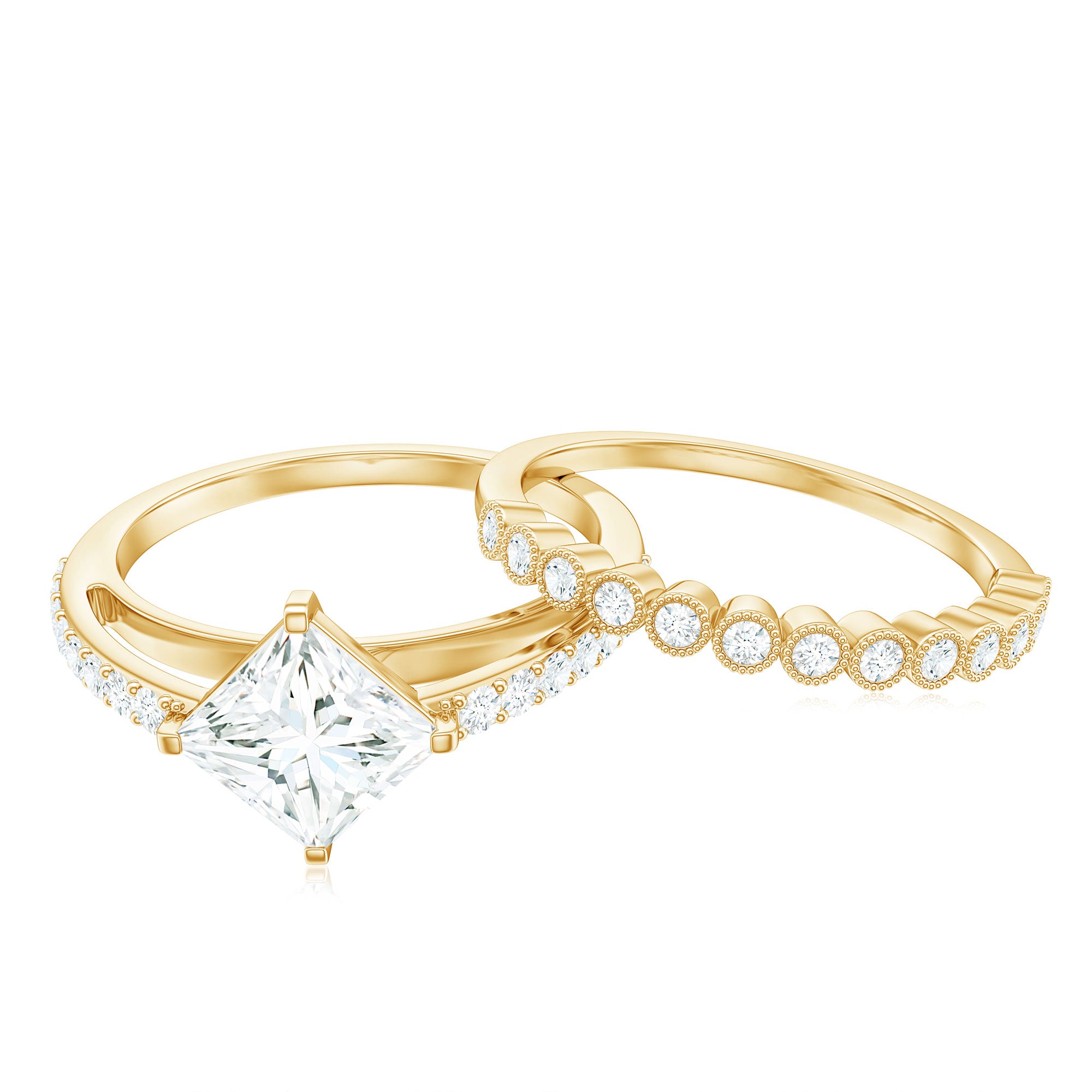 Rosec Jewels-Princess Cut Moissanite Engagement Ring with Wedding Band Set