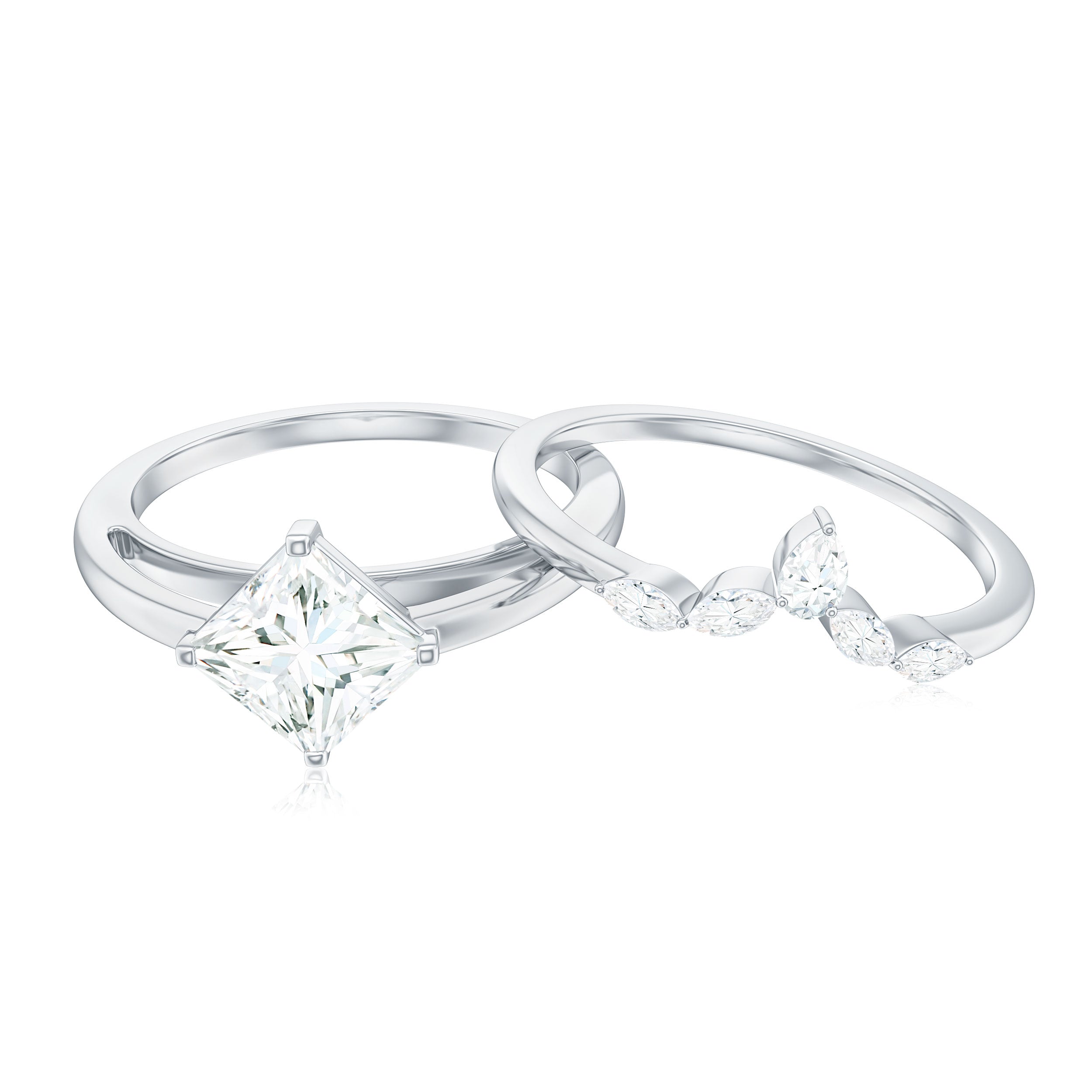 Cubic Zirconia Solitaire Ring Set with V Shape Band AAAA - Rosec Jewels