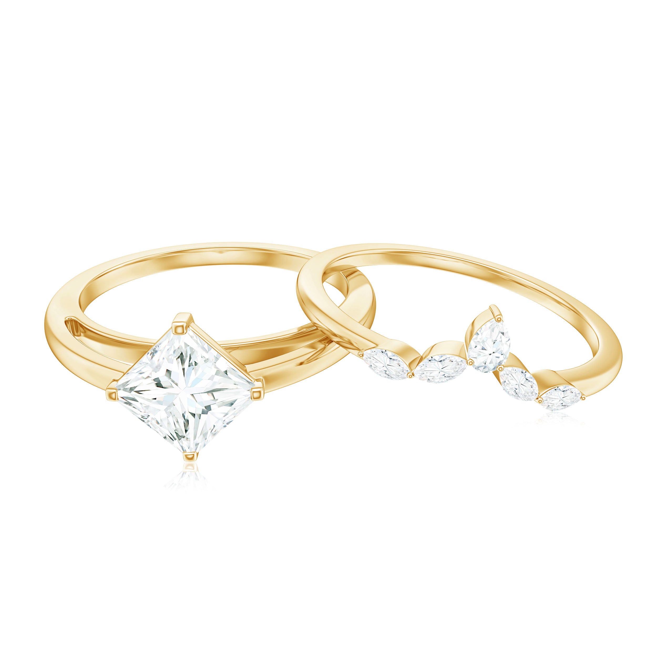 Cubic Zirconia Solitaire Ring Set with V Shape Band AAAA - Rosec Jewels