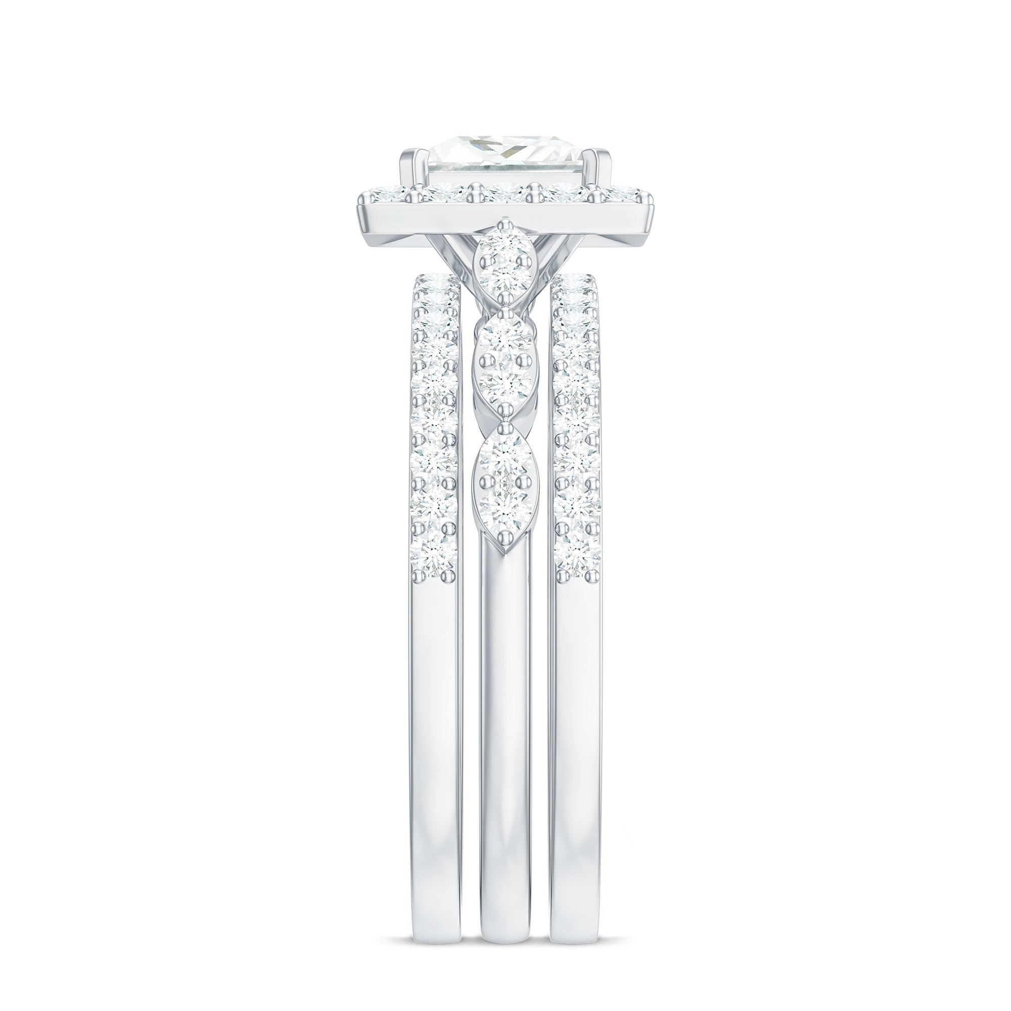 Princess Cut Moissanite Halo Engagement Ring with Wedding Bands D-VS1 - Rosec Jewels