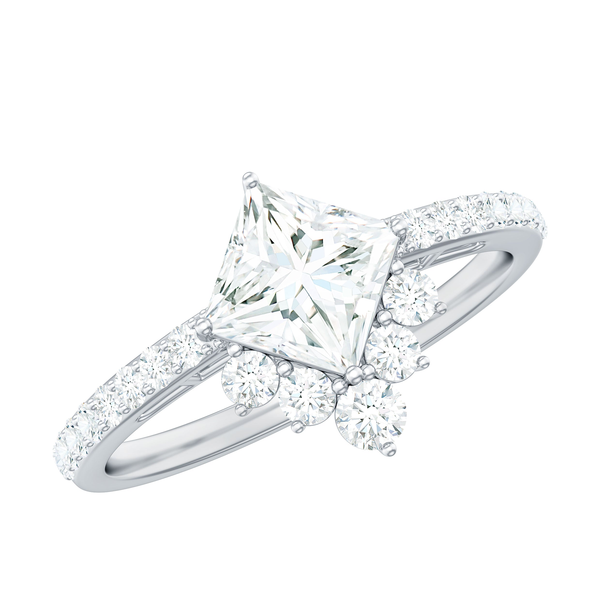 Princess Cut Moissanite Designer Engagement Ring for Women D-VS1 - Rosec Jewels