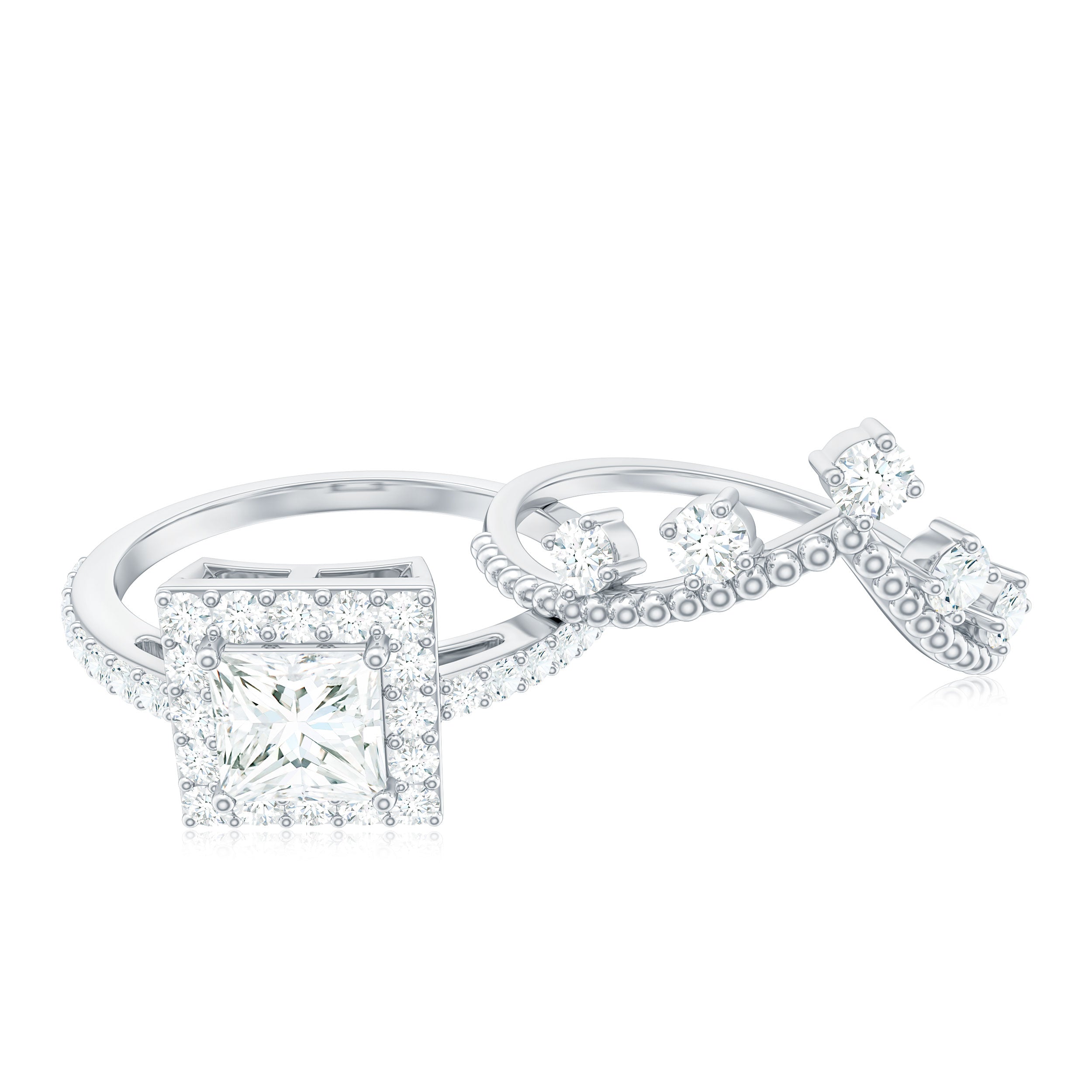 Rosec Jewels-Princess Cut Moissanite Halo Wedding Ring Set with Certificate