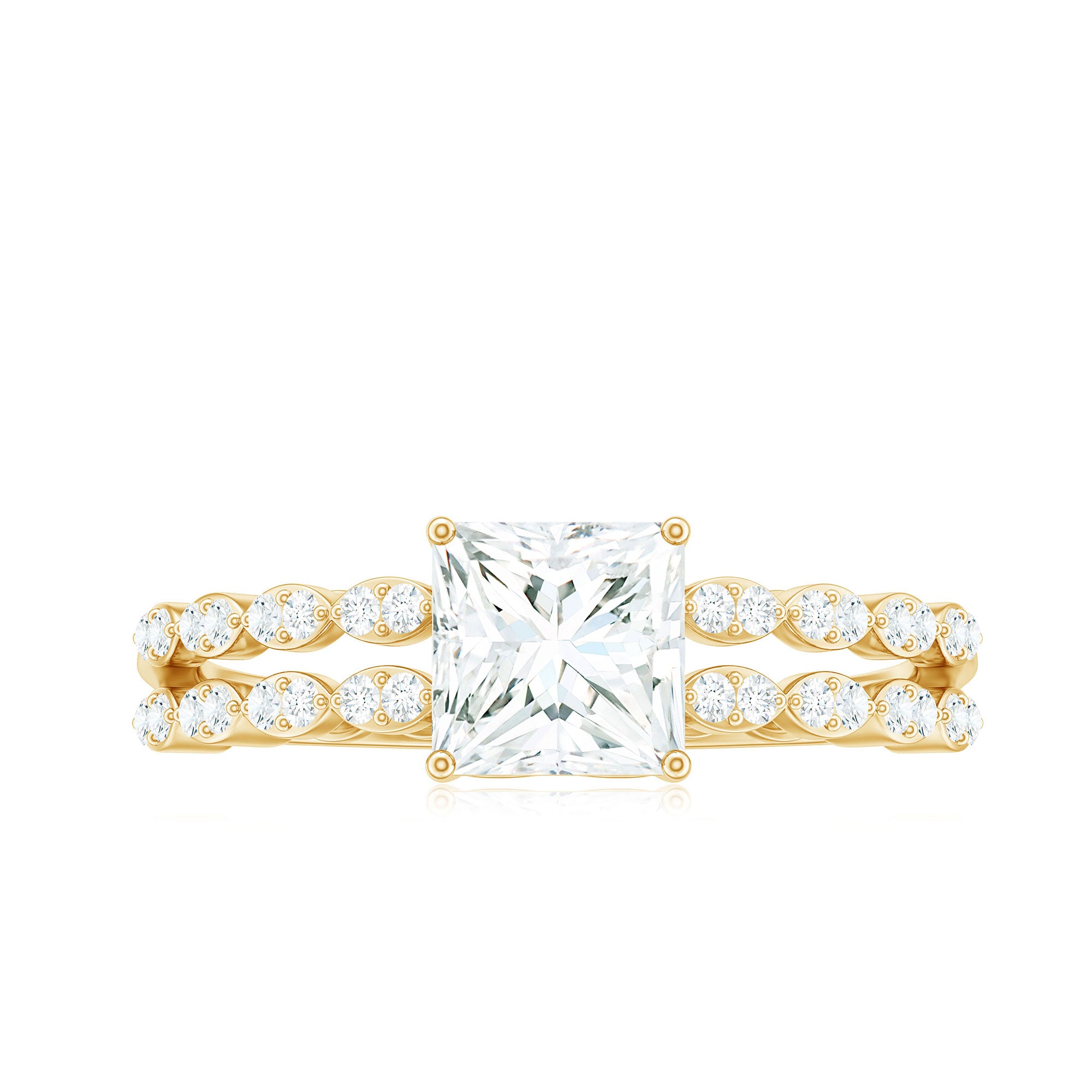 Princess Cut Zircon Double Band Engagement Ring with Side Stones AAAA - Rosec Jewels