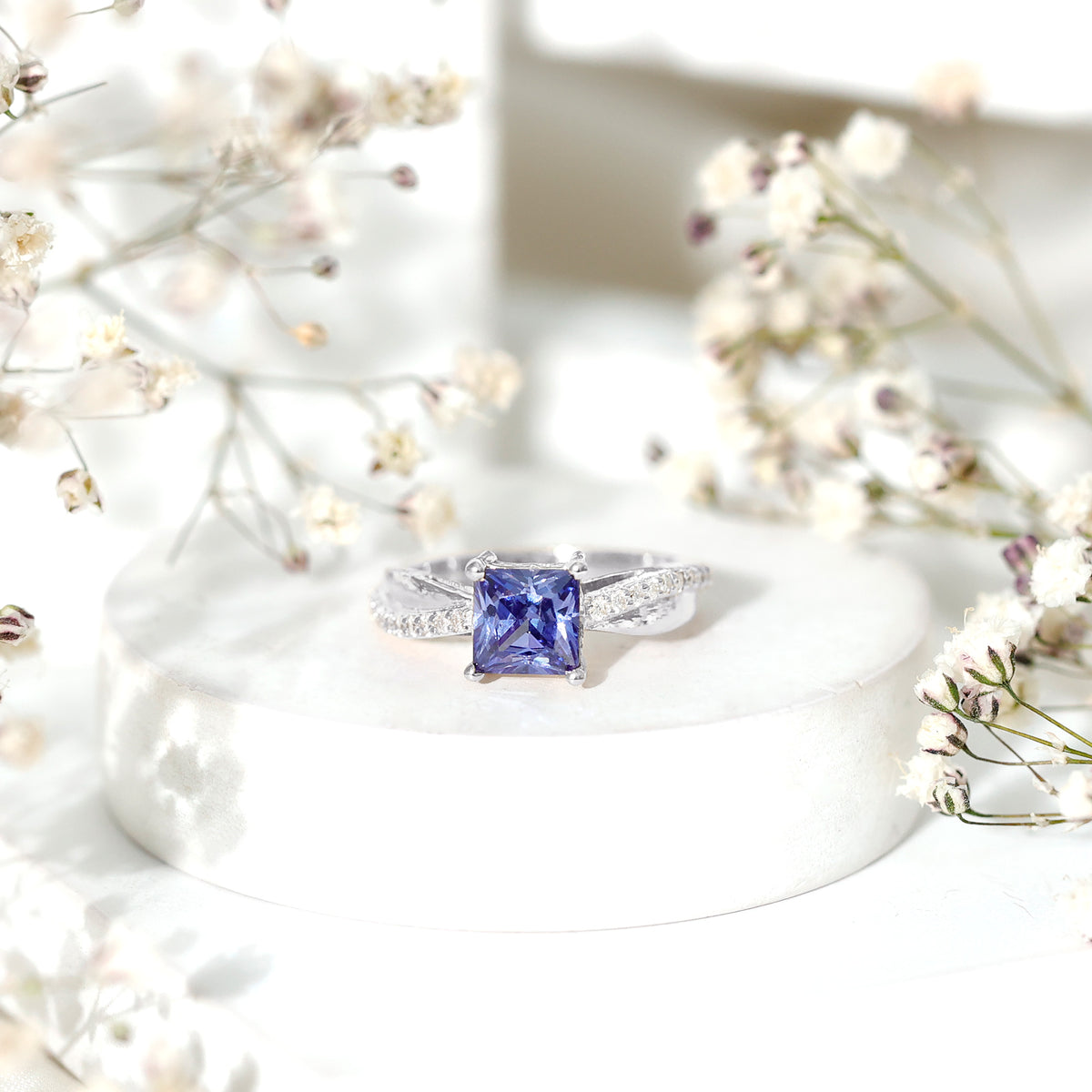 Certified 1.5 Carat Lab Grown Blue Sapphire Princess Cut Engagement Ring with Diamond AAAA - Rosec Jewels