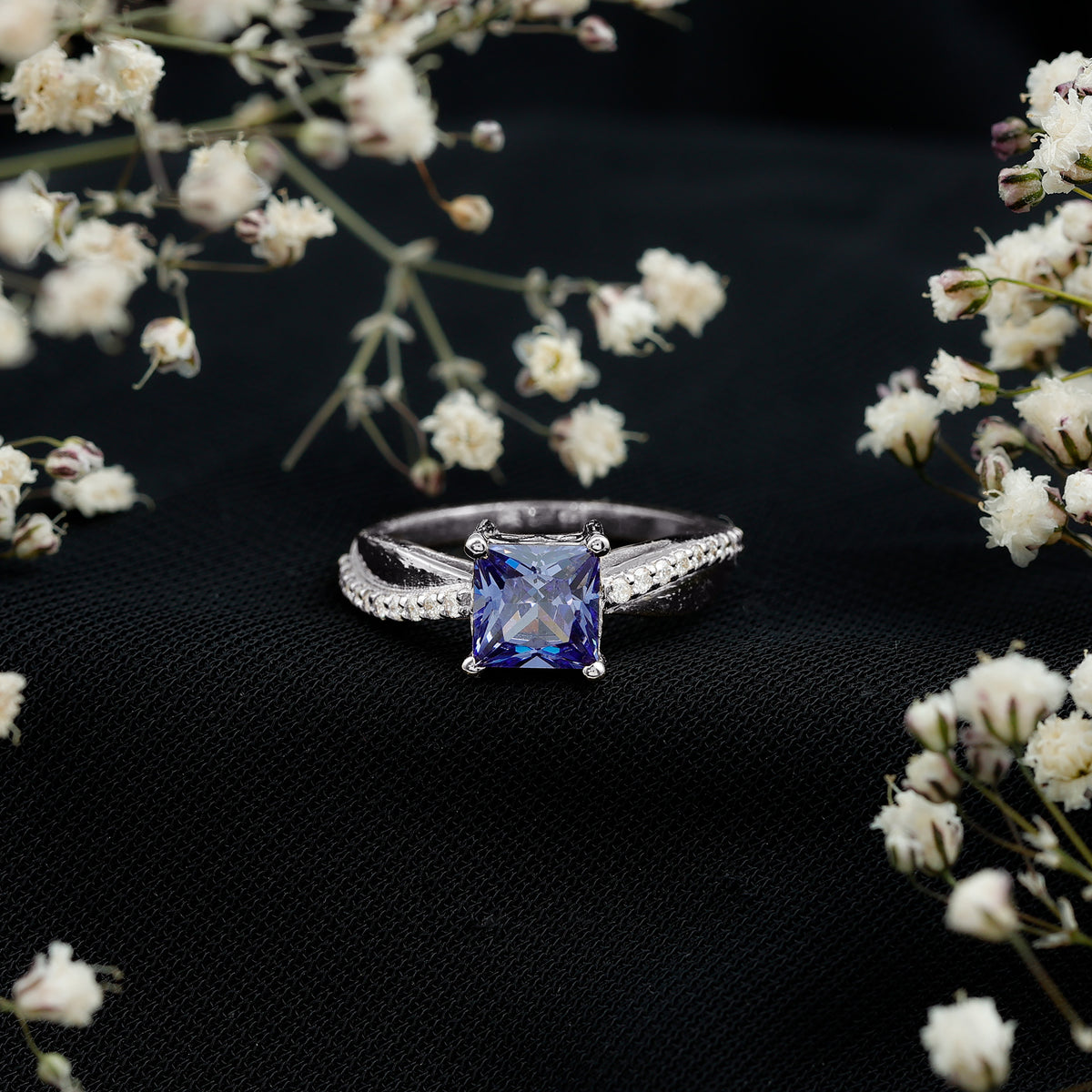 Certified 1.5 Carat Lab Grown Blue Sapphire Princess Cut Engagement Ring with Diamond AAAA - Rosec Jewels