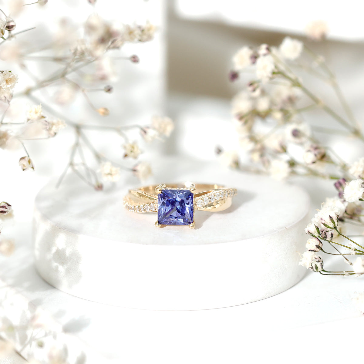 Certified 1.5 Carat Lab Grown Blue Sapphire Princess Cut Engagement Ring with Diamond AAAA - Rosec Jewels