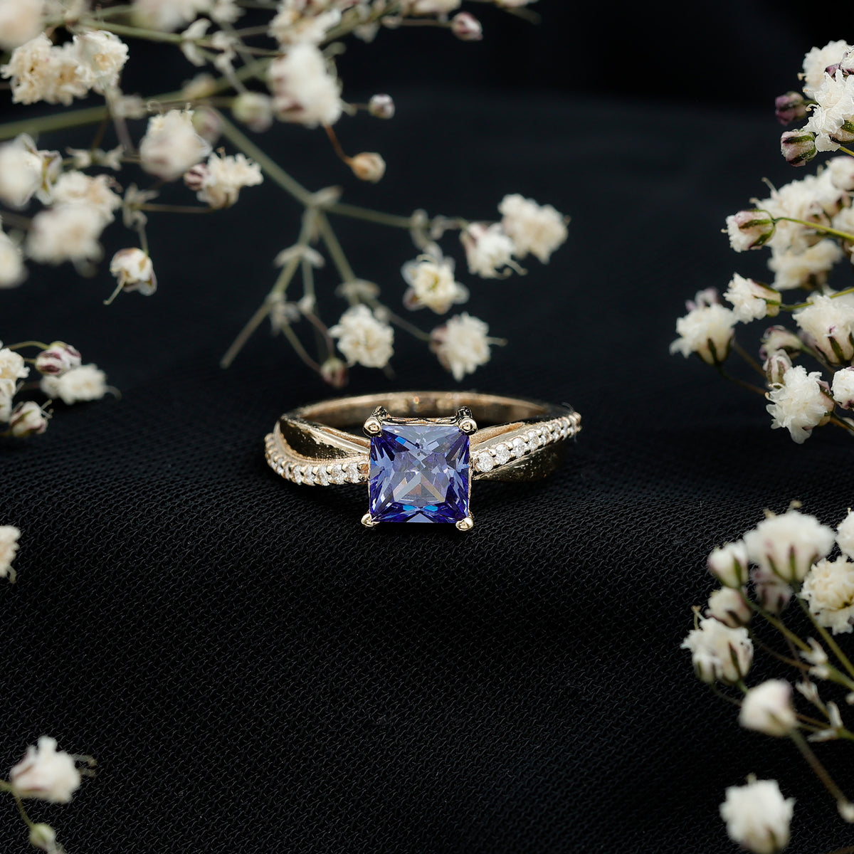 Certified 1.5 Carat Lab Grown Blue Sapphire Princess Cut Engagement Ring with Diamond AAAA - Rosec Jewels
