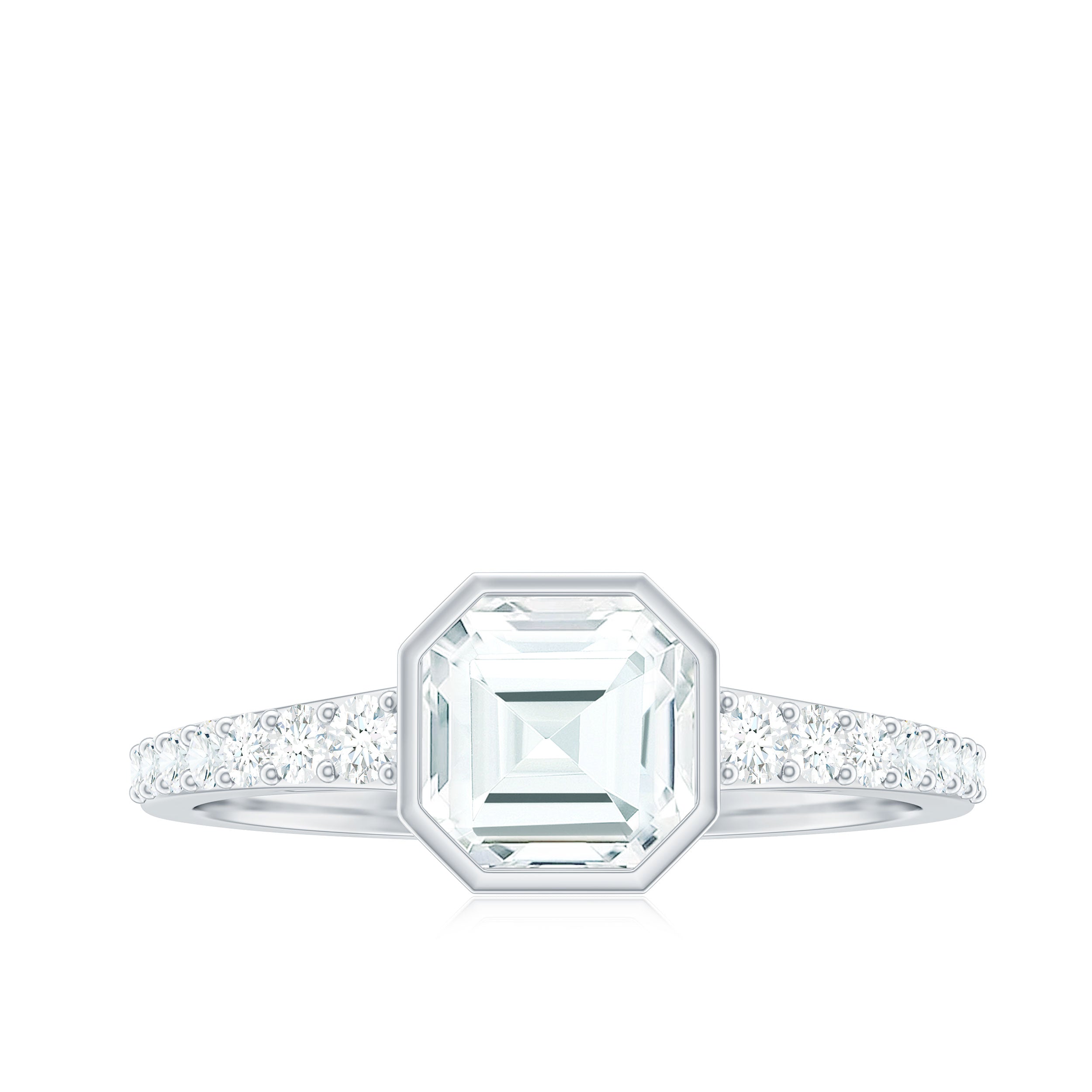 Asscher Cut Moissanite Solitaire Engagement Ring in Bezel Setting D-VS1 - Rosec Jewels