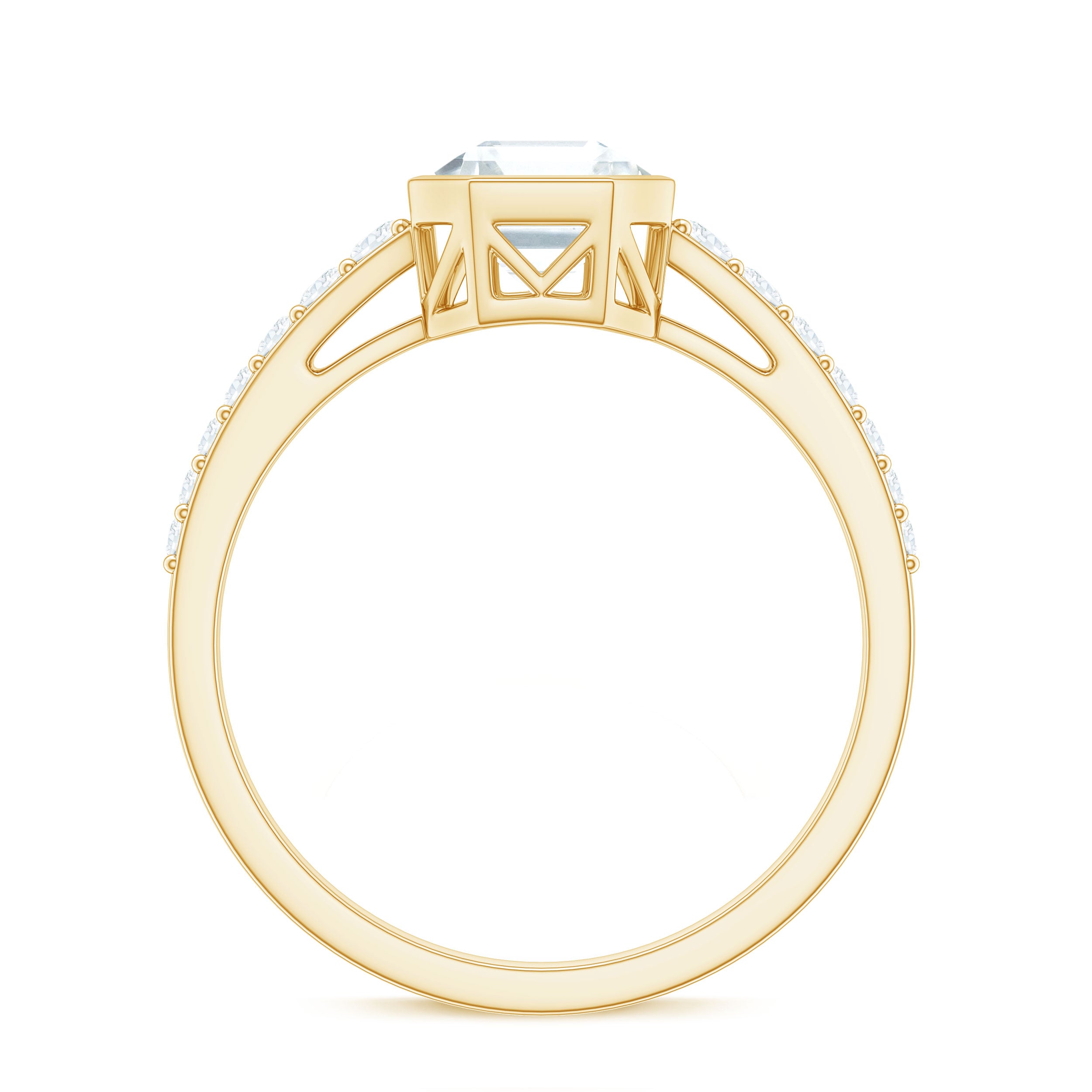 Asscher Cut Moissanite Solitaire Engagement Ring in Bezel Setting D-VS1 - Rosec Jewels