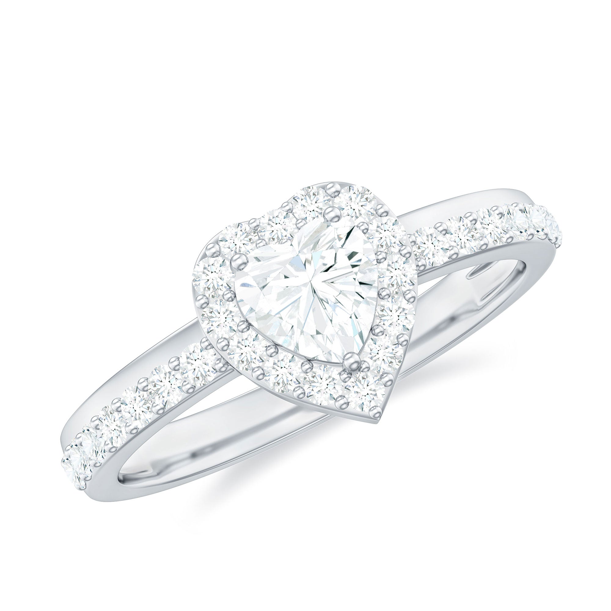 Rosec Jewels-Heart Shape Moissanite Engagement Ring with Halo
