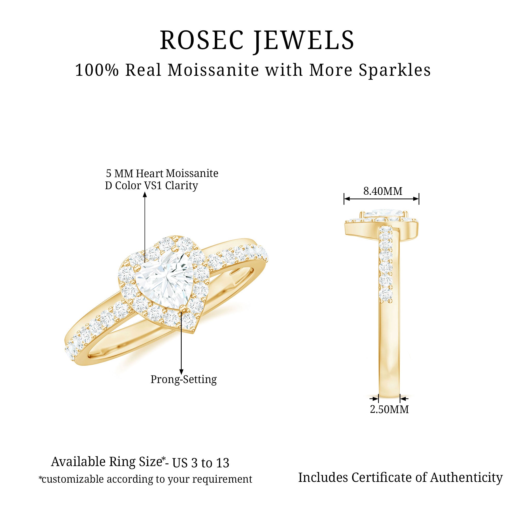 Rosec Jewels-Heart Shape Moissanite Engagement Ring with Halo