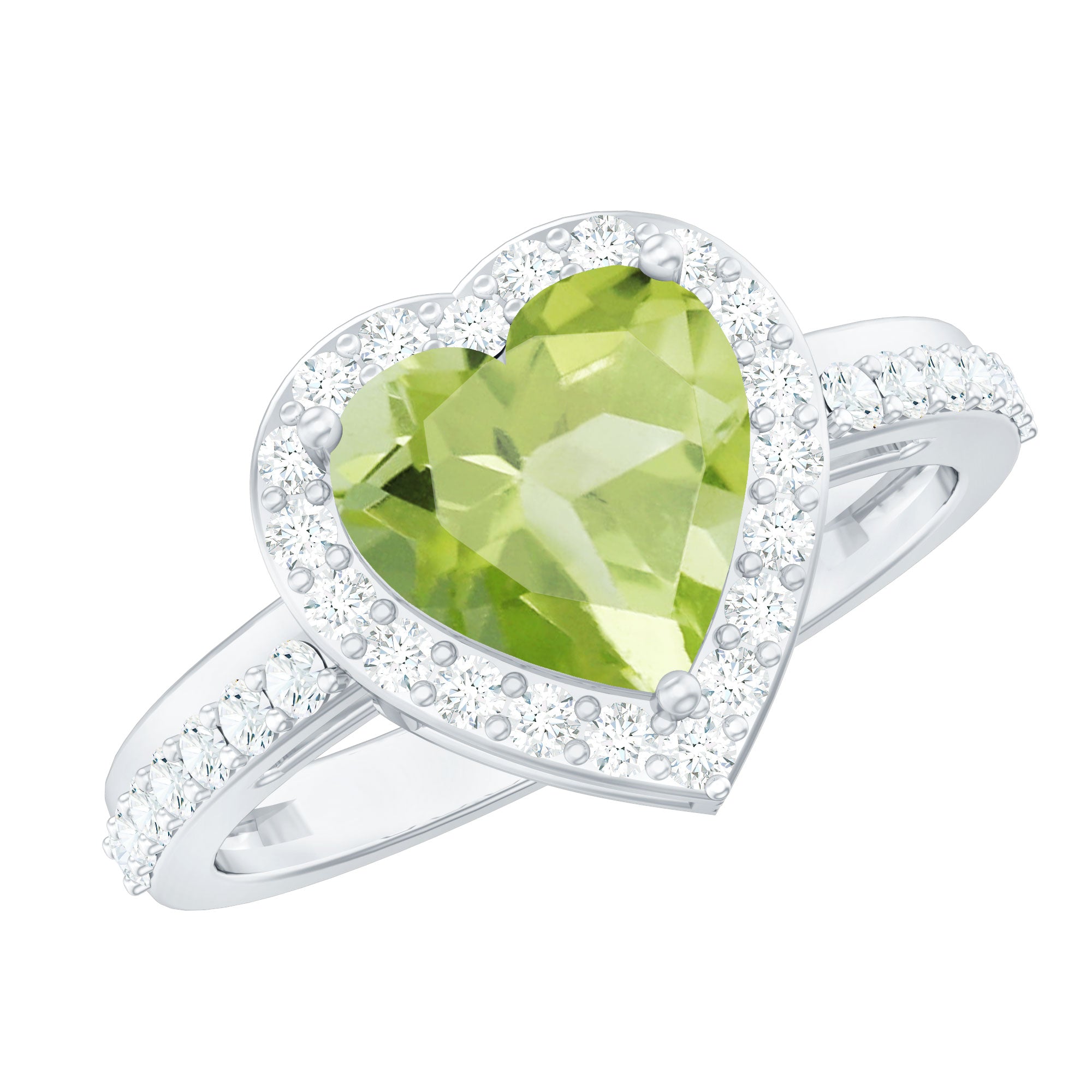 Heart Shape Peridot Promise Ring with Diamond Accent