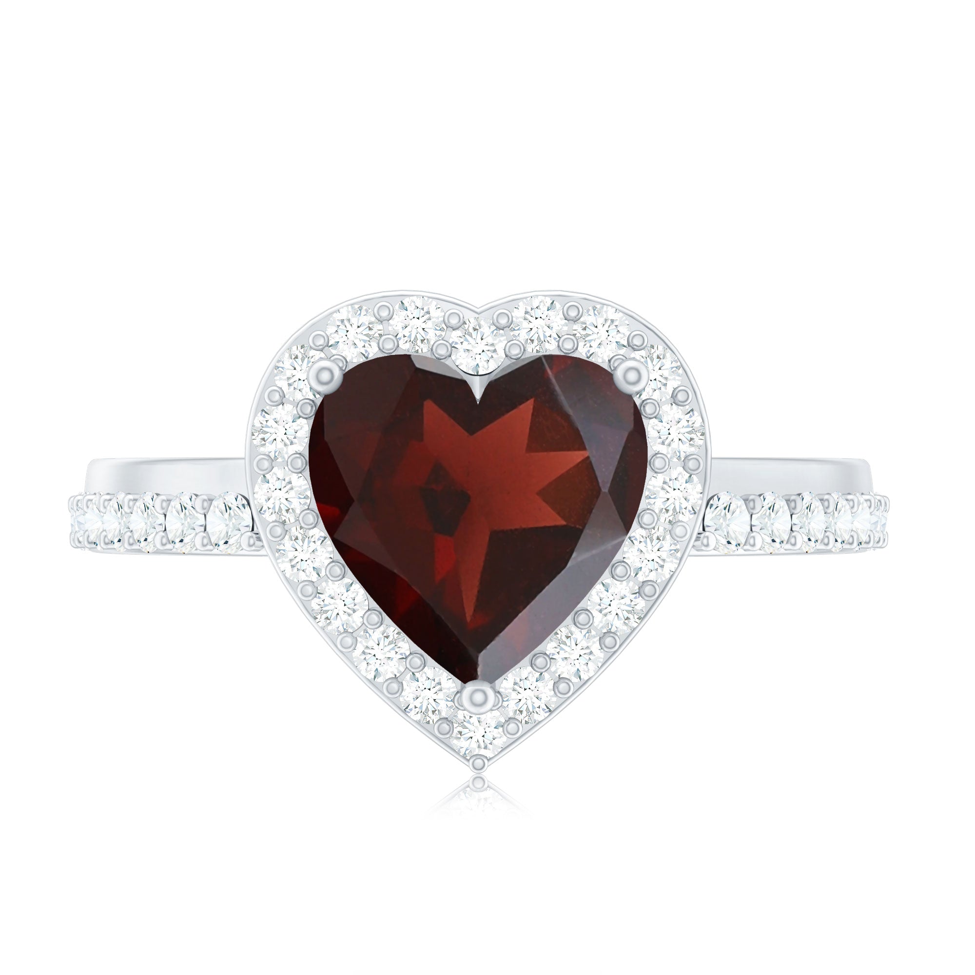 Natural Garnet Heart Shaped Engagement Ring with Diamond Halo AAA - Rosec Jewels