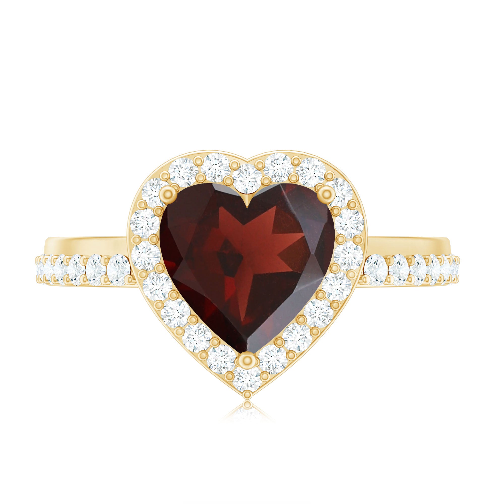 Natural Garnet Heart Shaped Engagement Ring with Diamond Halo AAA - Rosec Jewels