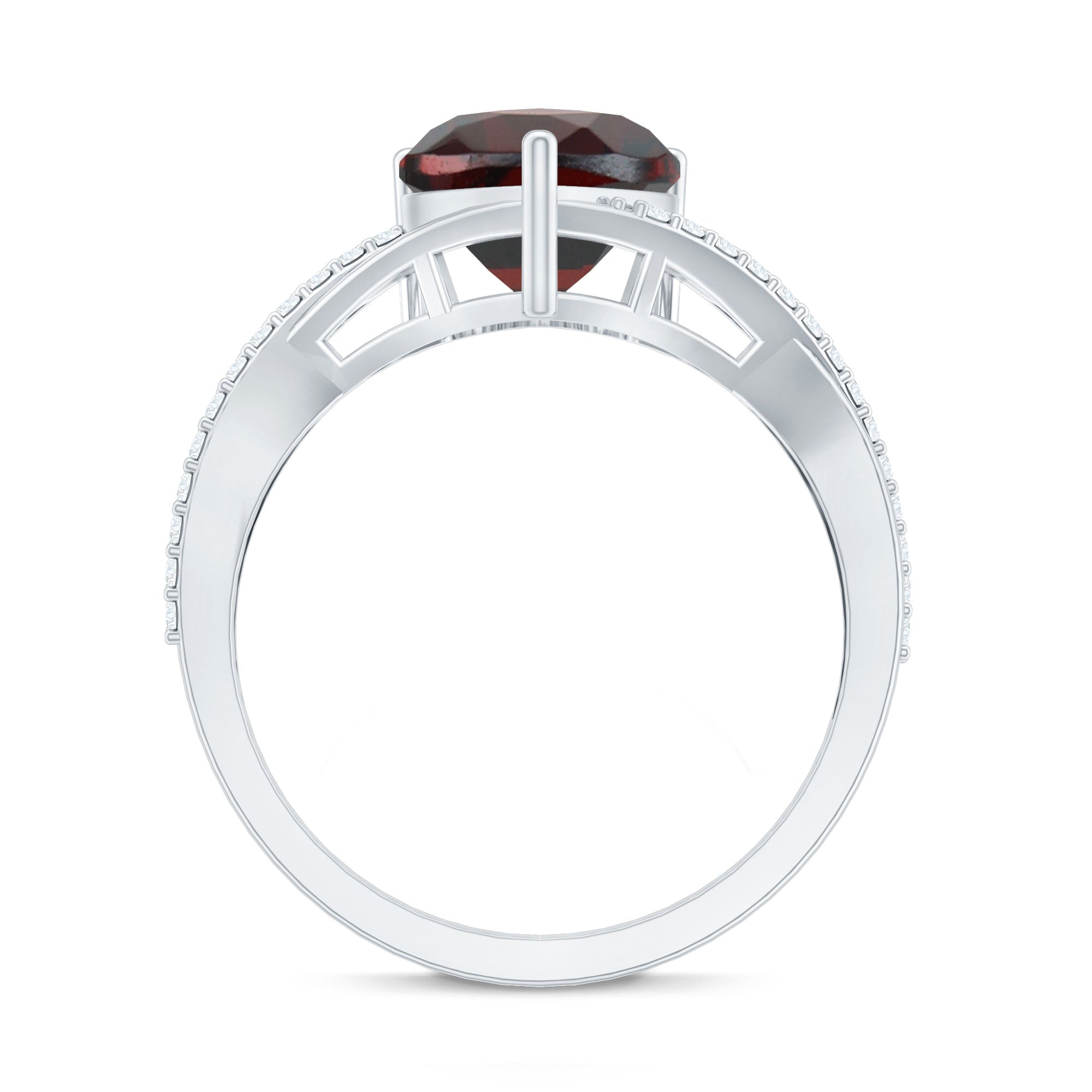 Natural Garnet Heart Shaped Engagement Ring with Diamond Crossover Shank AAA - Rosec Jewels