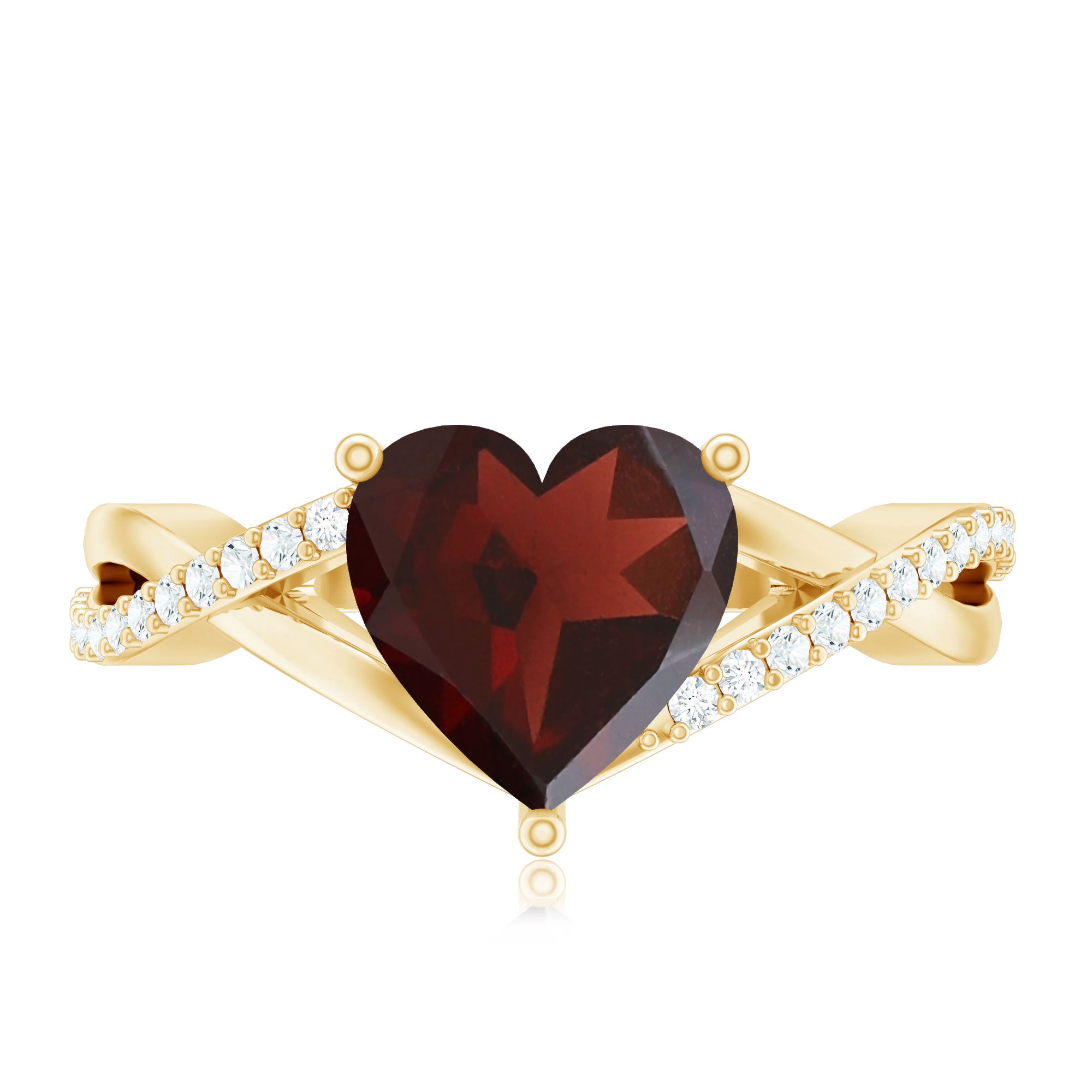 Natural Garnet Heart Shaped Engagement Ring with Diamond Crossover Shank AAA - Rosec Jewels