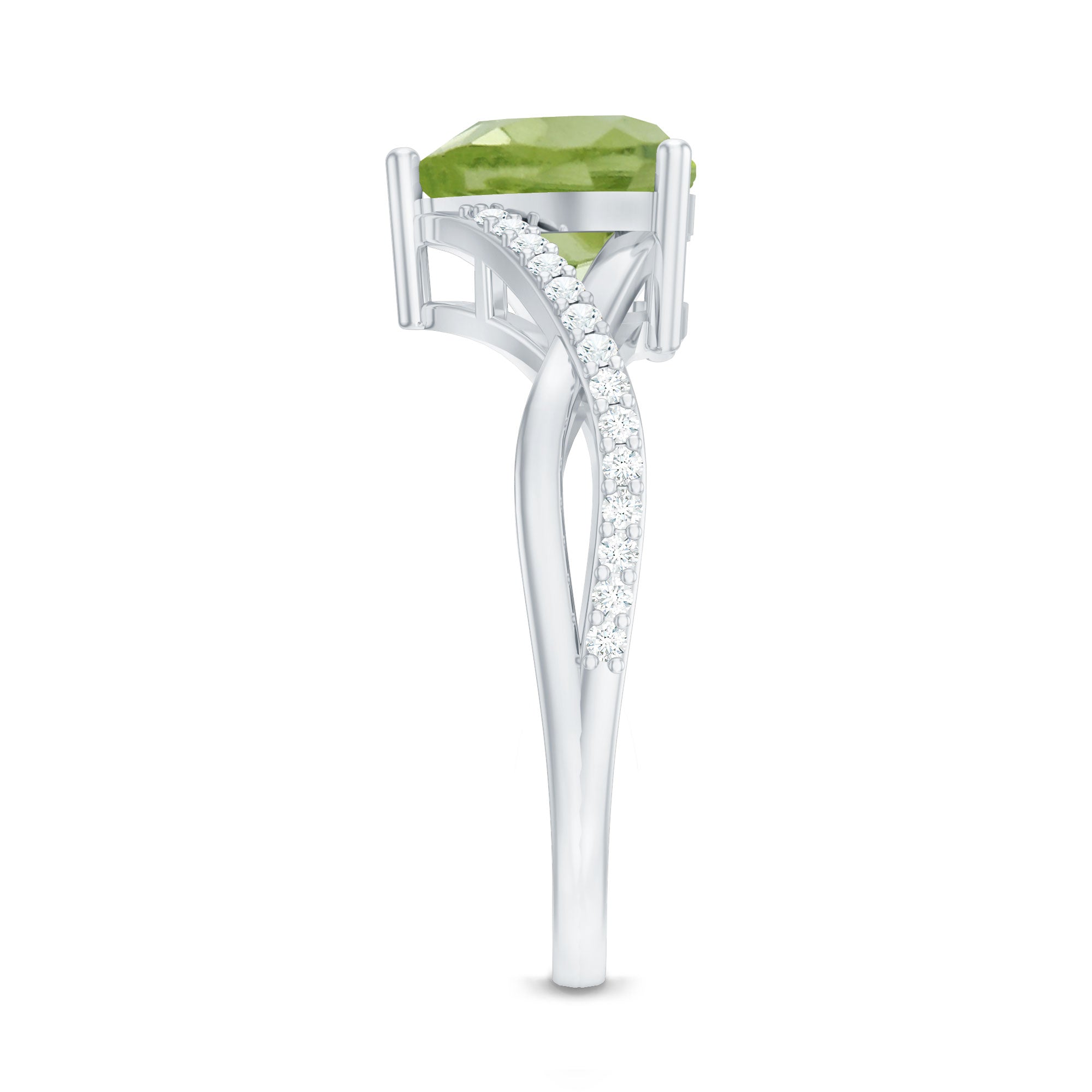 Natural 2 Carat Peridot Heart Engagement Ring with Diamond Crossover Shank AAA - Rosec Jewels