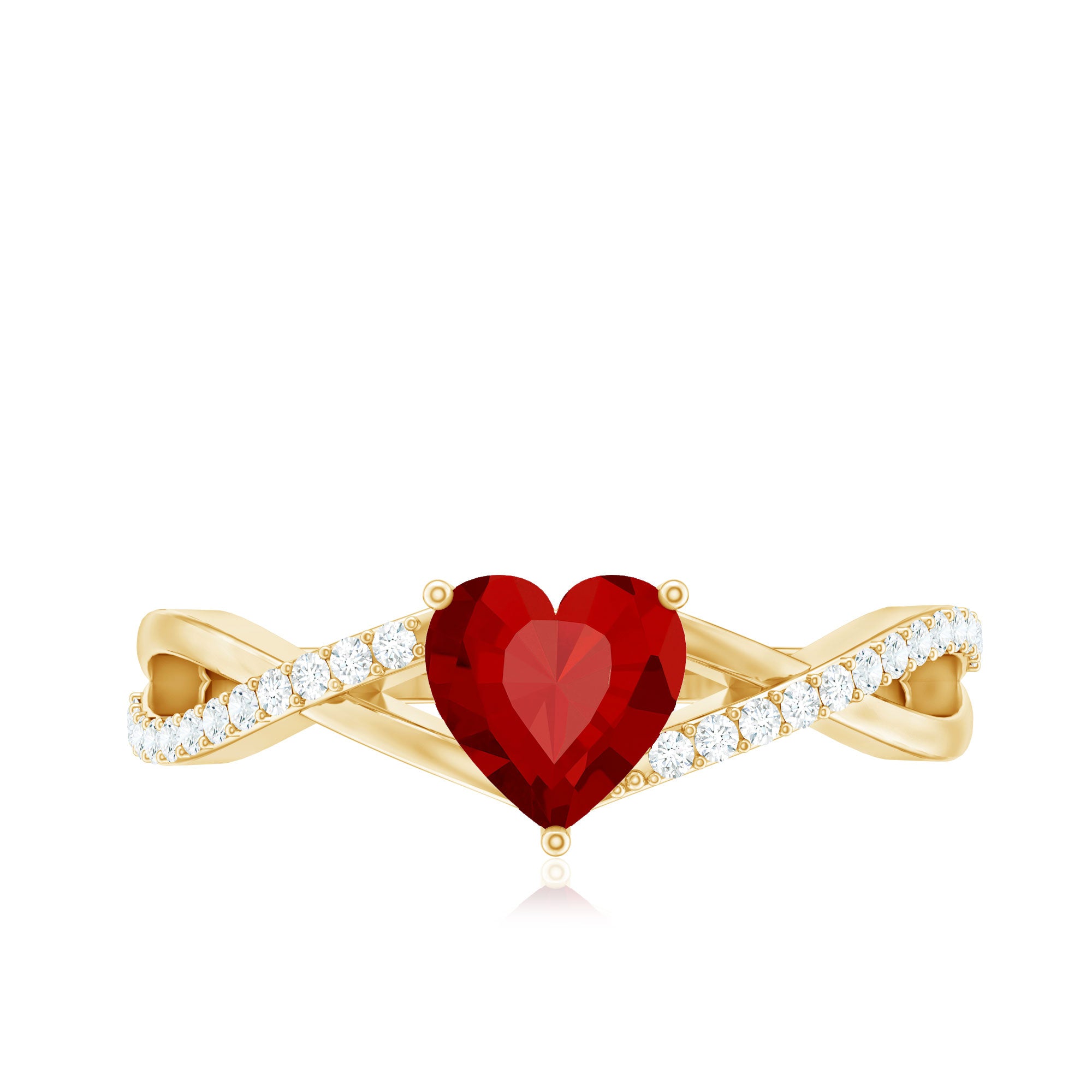 Rosec Jewels-Lab Created Ruby and Diamond Heart Engagement Ring in Crossover Band
