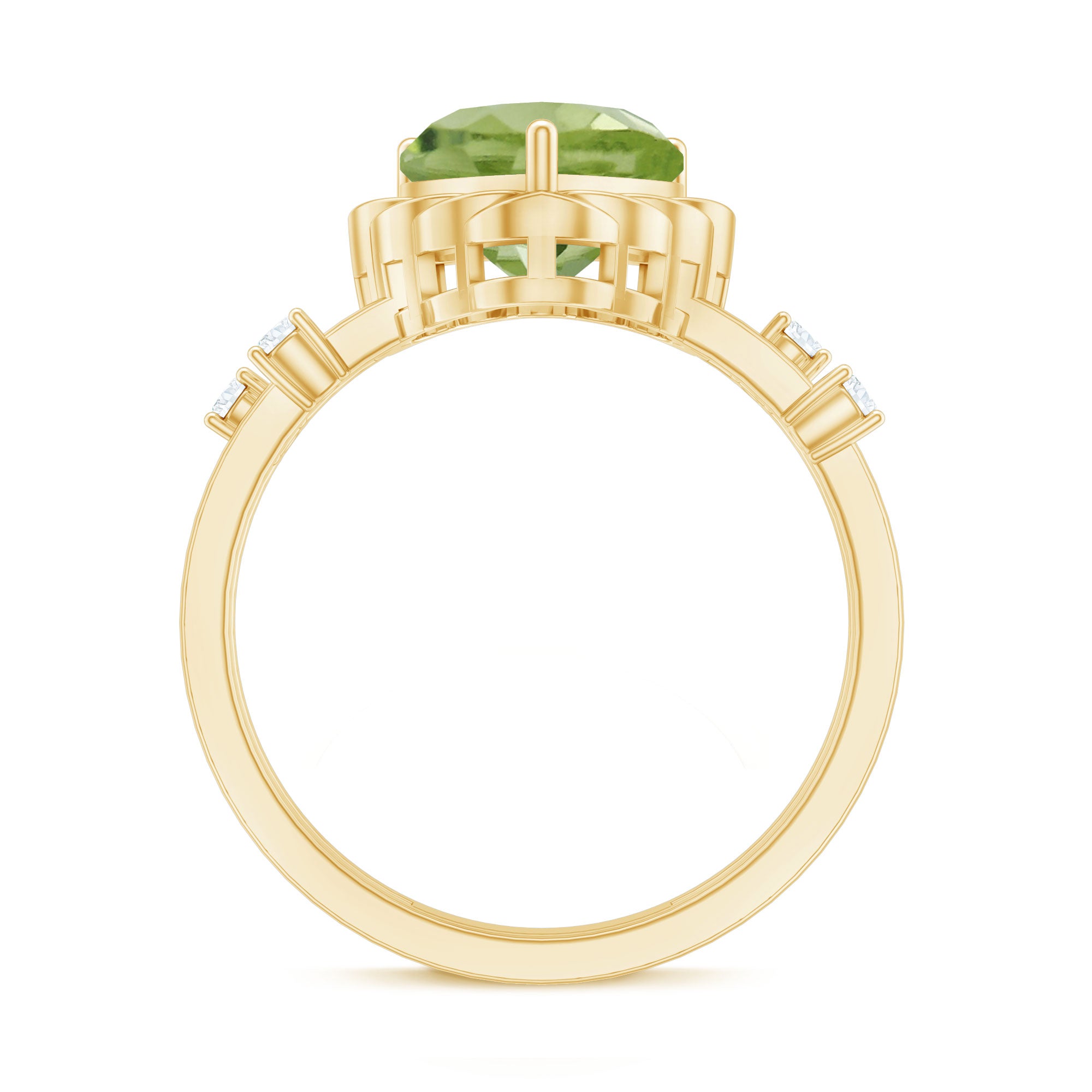Heart Shape Peridot Solitaire Band Ring with Diamond Stones AAA - Rosec Jewels
