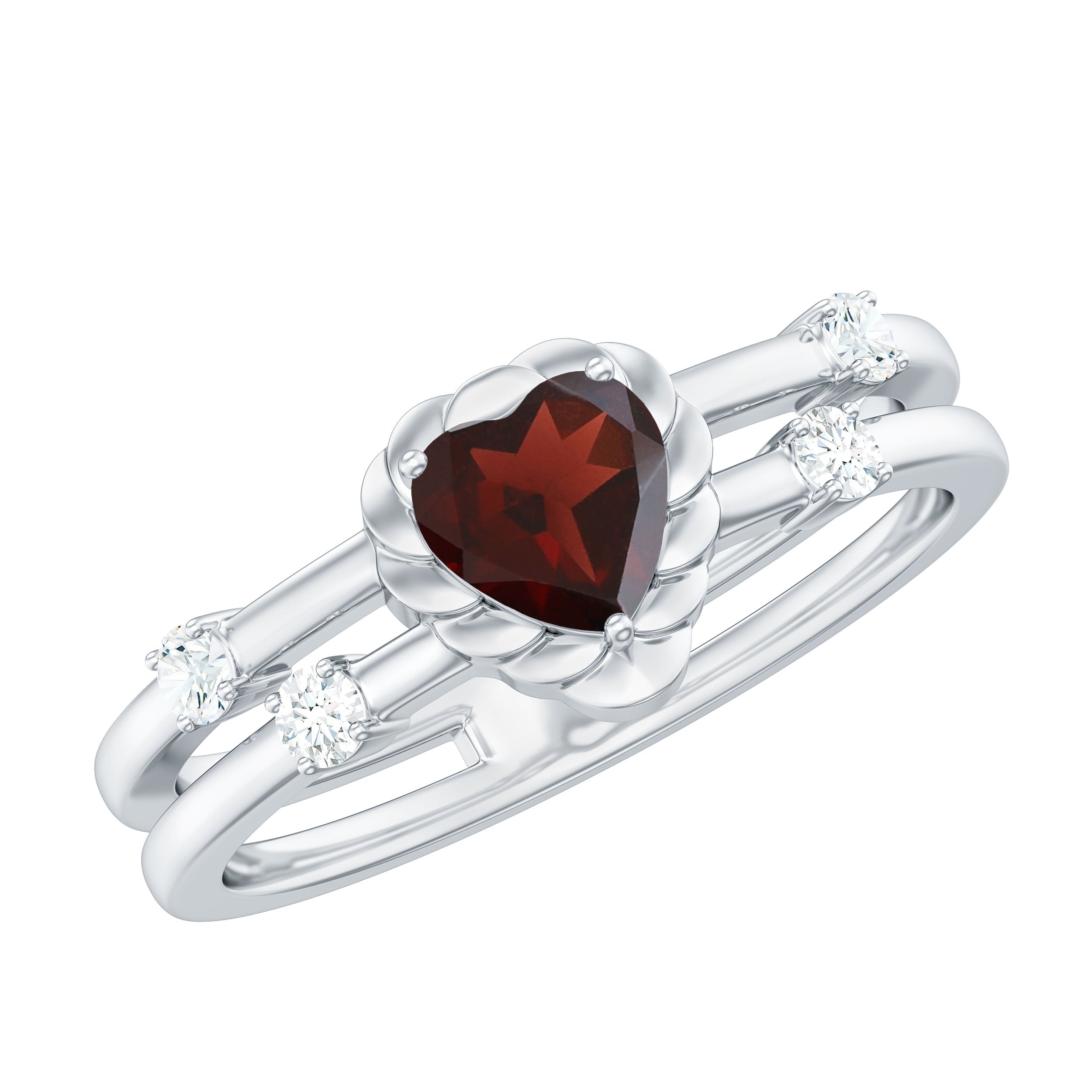 Rosec Jewels-Natural Heart Shaped Garnet Diamond Double Band Engagement Ring