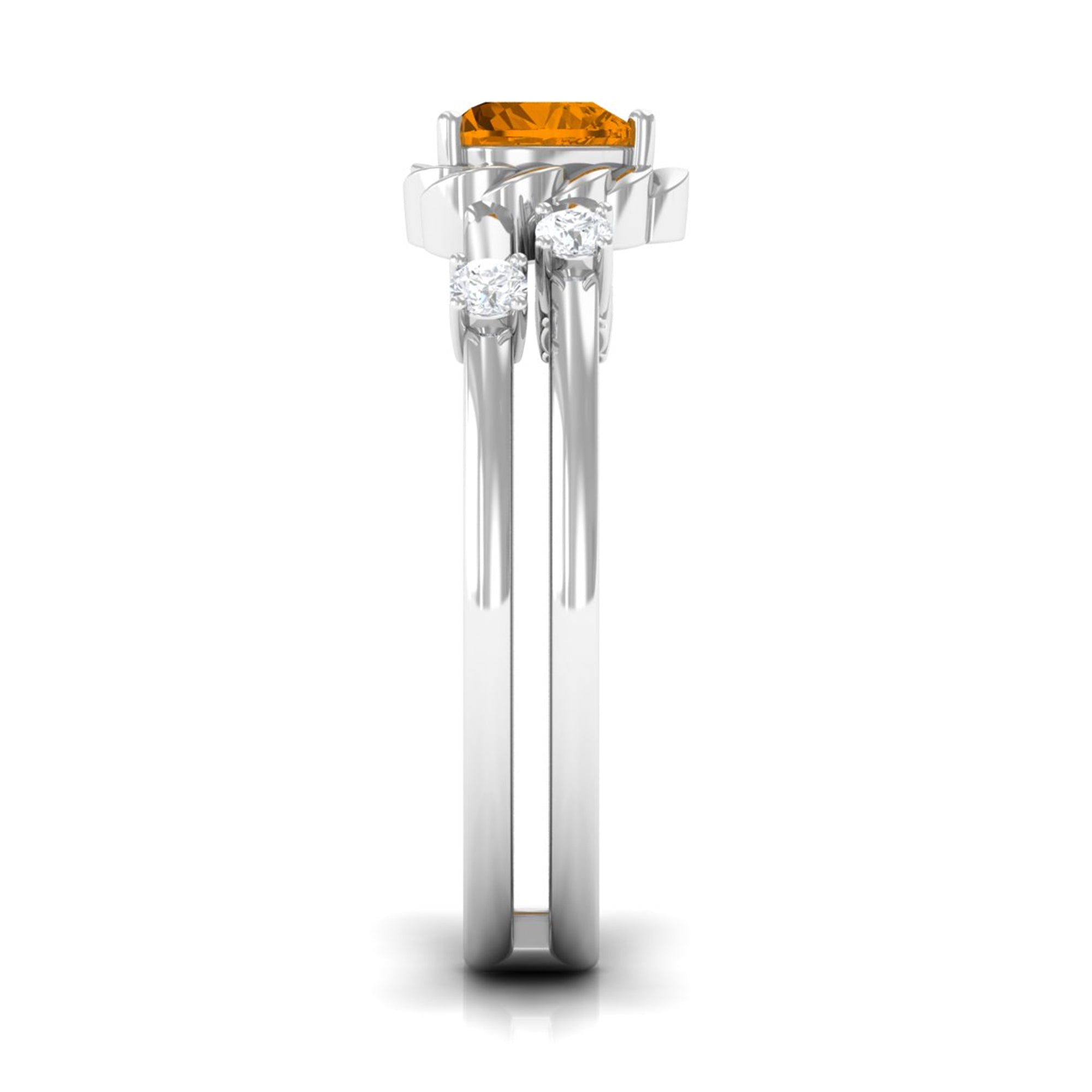 Rosec Jewels-Heart Shape Citrine Solitaire Double Band Ring with Diamond