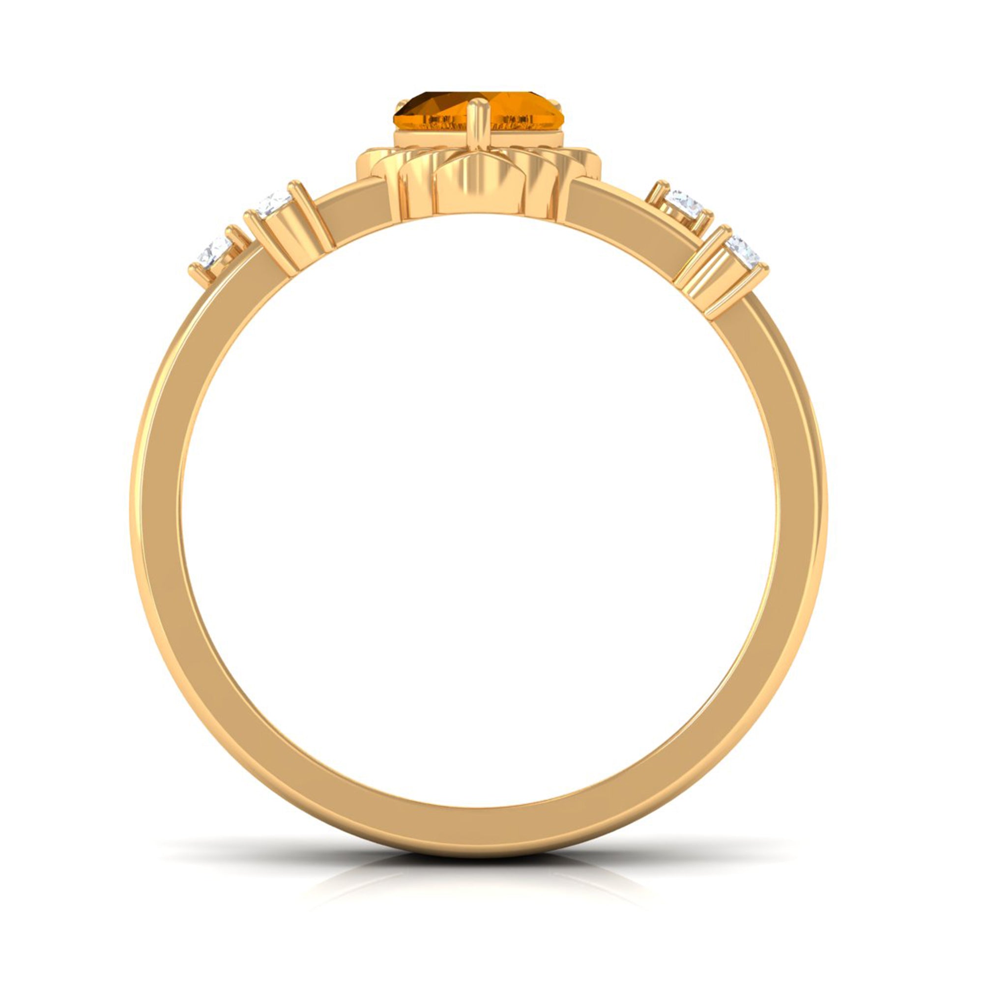 Rosec Jewels-Heart Shape Citrine Solitaire Double Band Ring with Diamond