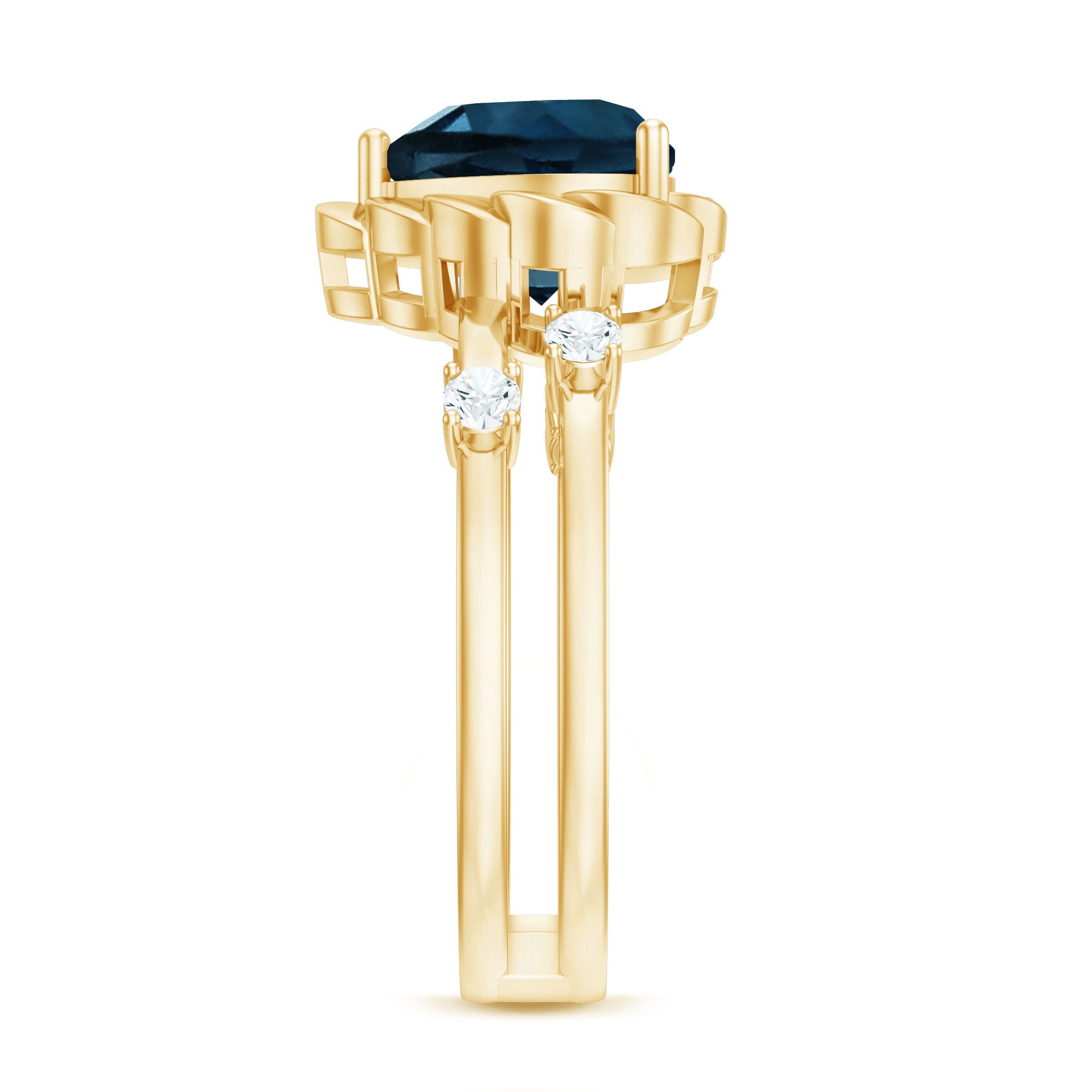 3/4 CT Heart Shape London Blue Topaz Double Band Ring with Diamond AAA - Rosec Jewels