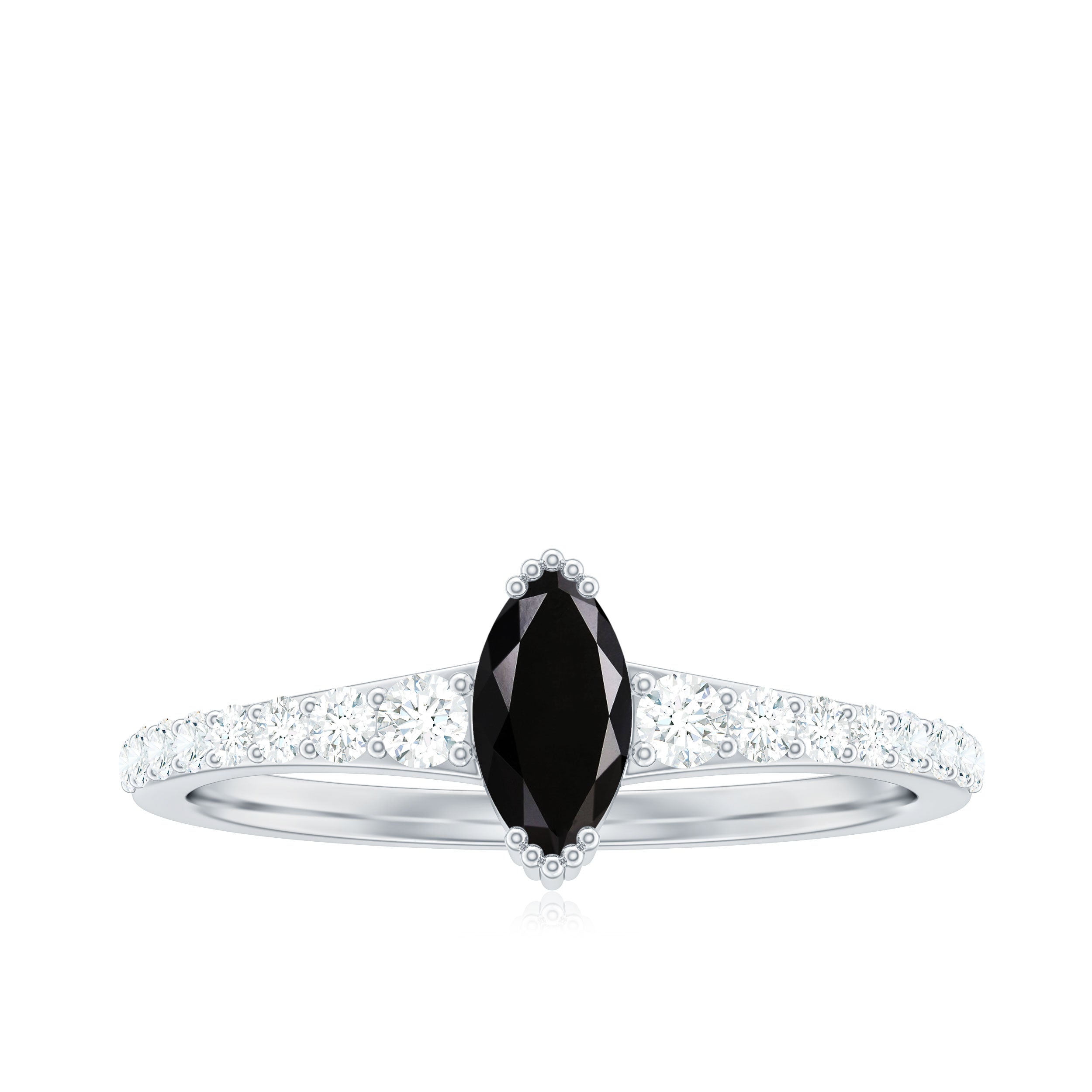 Rosec Jewels-Genuine Marquise Black Spinel Promise Ring with Diamond