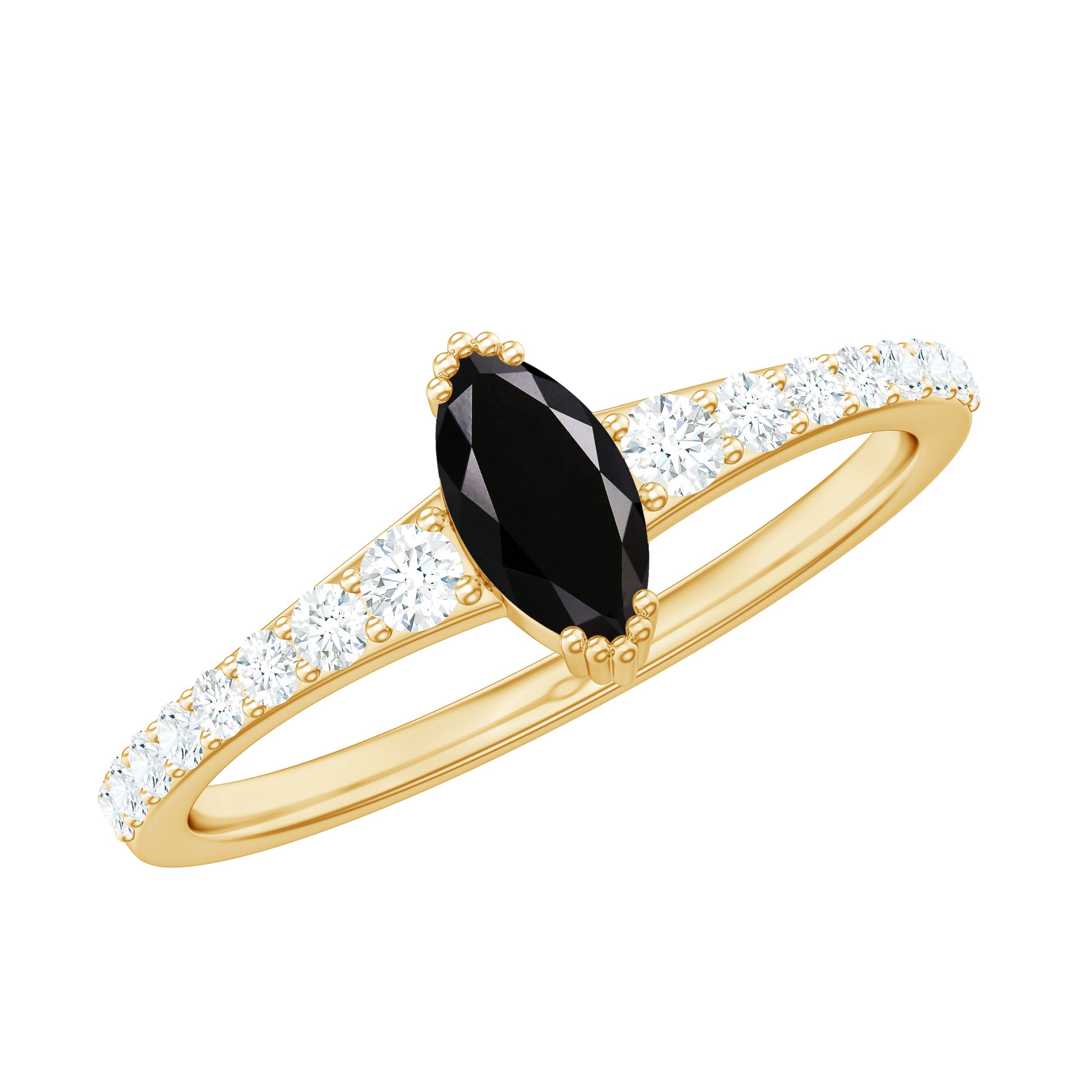 Rosec Jewels-Genuine Marquise Black Spinel Promise Ring with Diamond